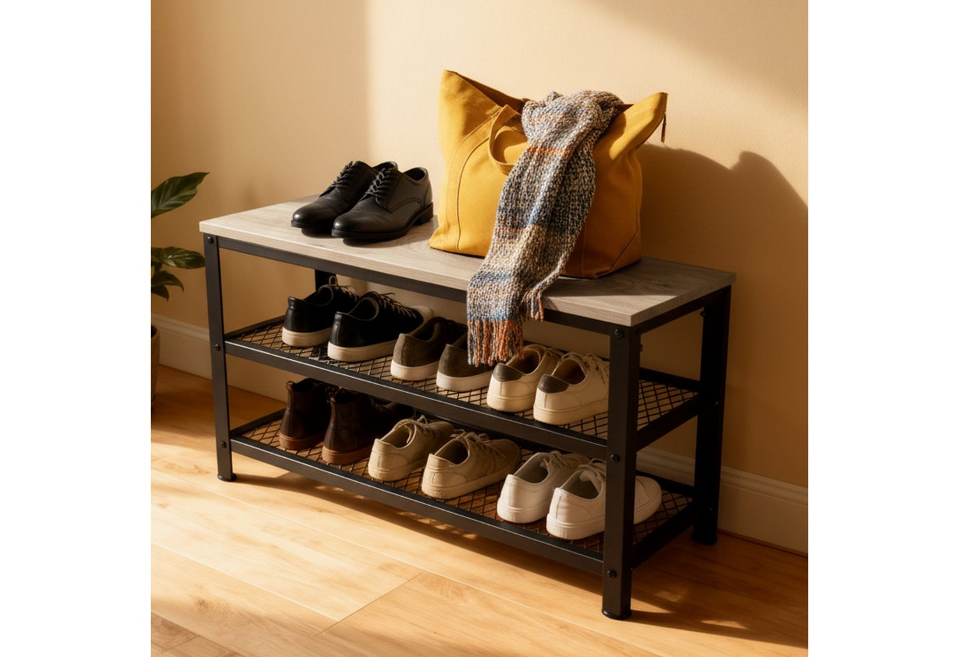 Relaxdays Schuhbank Stahl Schwarz Grau mit 2 Schuhablagen 45 cm x 73 cm x 30 cm Bild 5