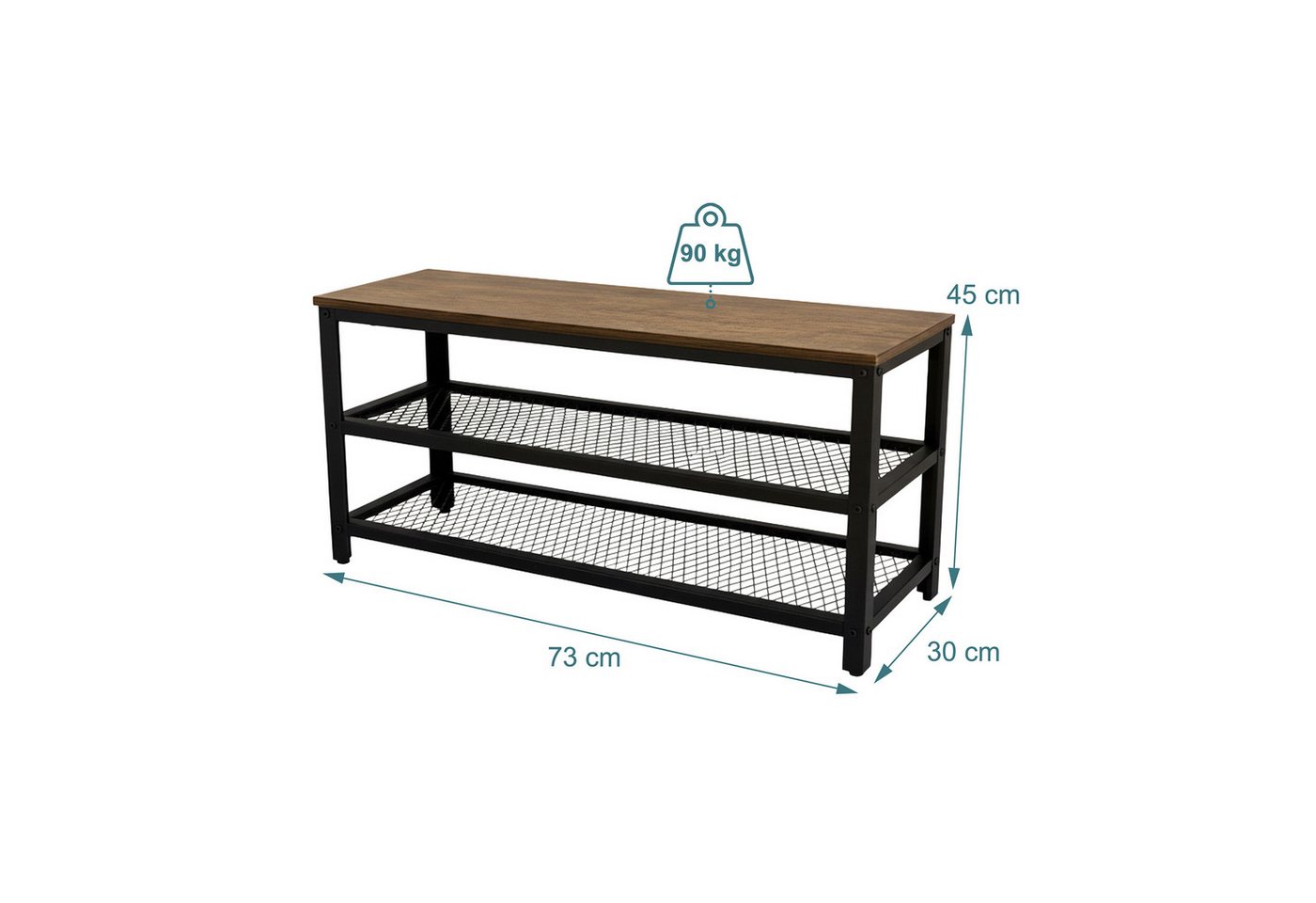 Relaxdays Schuhbank Stahl Schwarz Braun mit 2 Schuhablagen 45 cm x 73 cm x 30 cm
