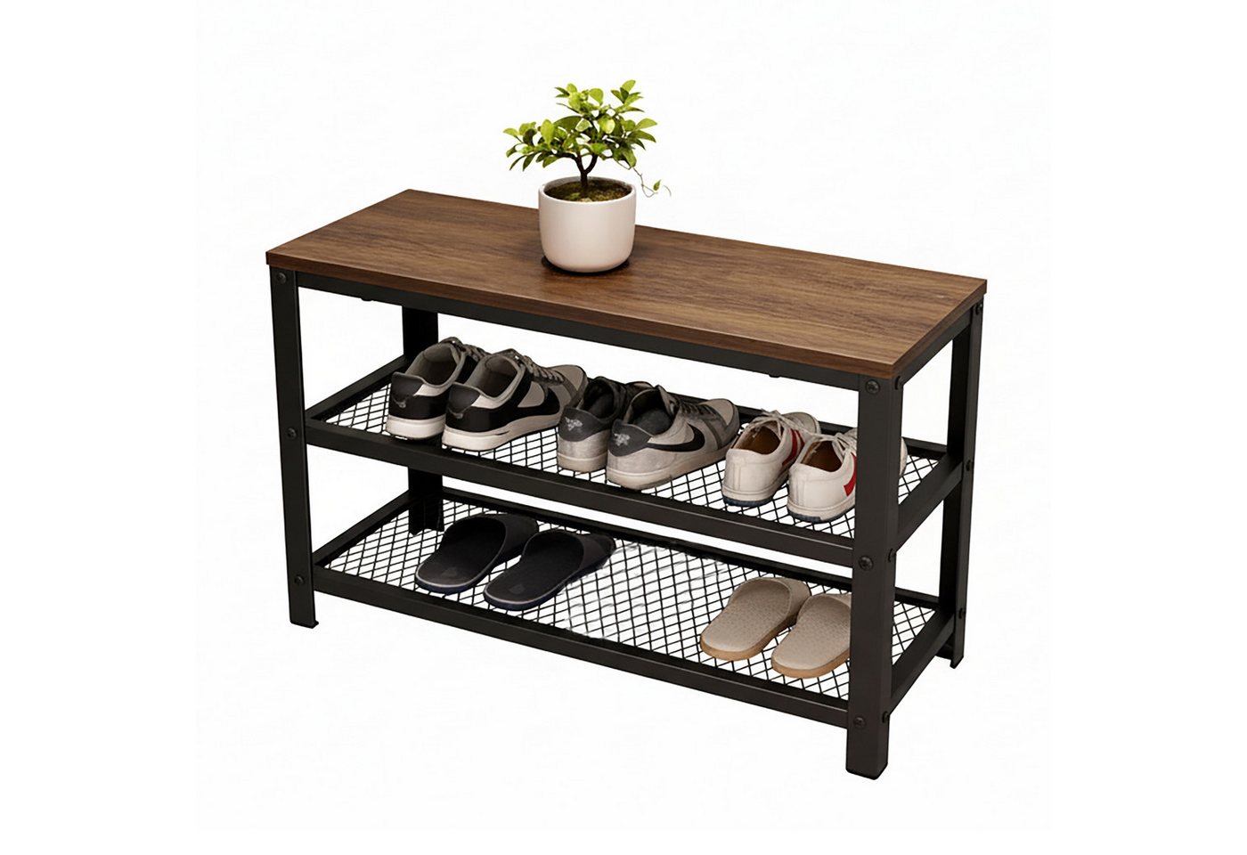 Relaxdays Schuhbank Stahl Schwarz Braun mit 2 Schuhablagen 45 cm x 73 cm x 30 cm Bild 3