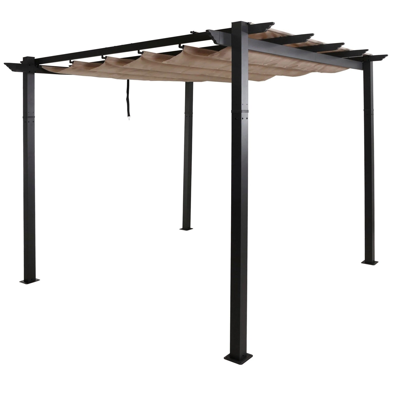 BERLINLODGE Aluminium Pergola Stabiles 8cm-Gestell Schiebedach UV50 Und BxT 3x3m Creme-Beige Gartenpavillon Pavillon Garten