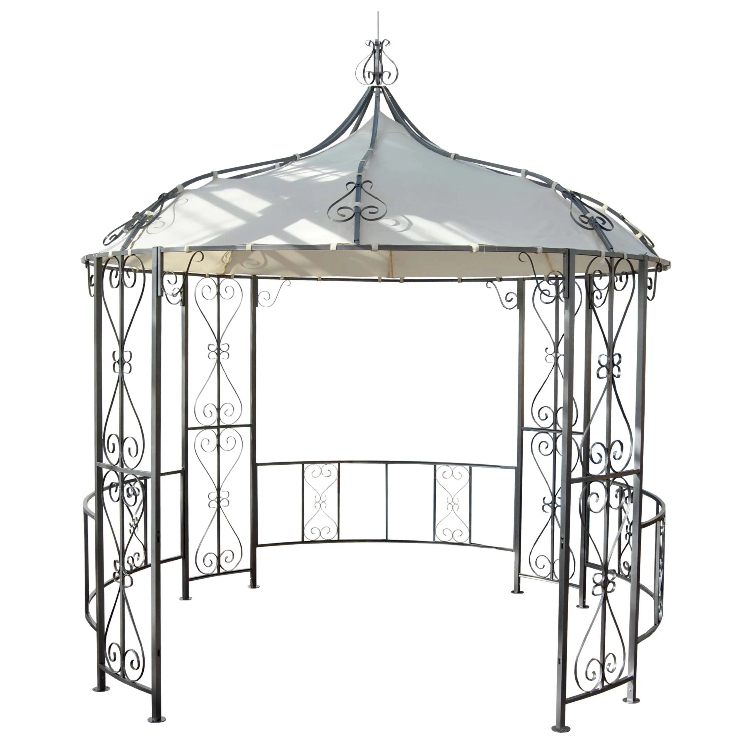 BERLINLODGE Pergola Almeria HxBxT 330x300x300cm Rundpavillon Garten Pavillon Creme Stabiles Stahl-Gestell Durchmesser 3m