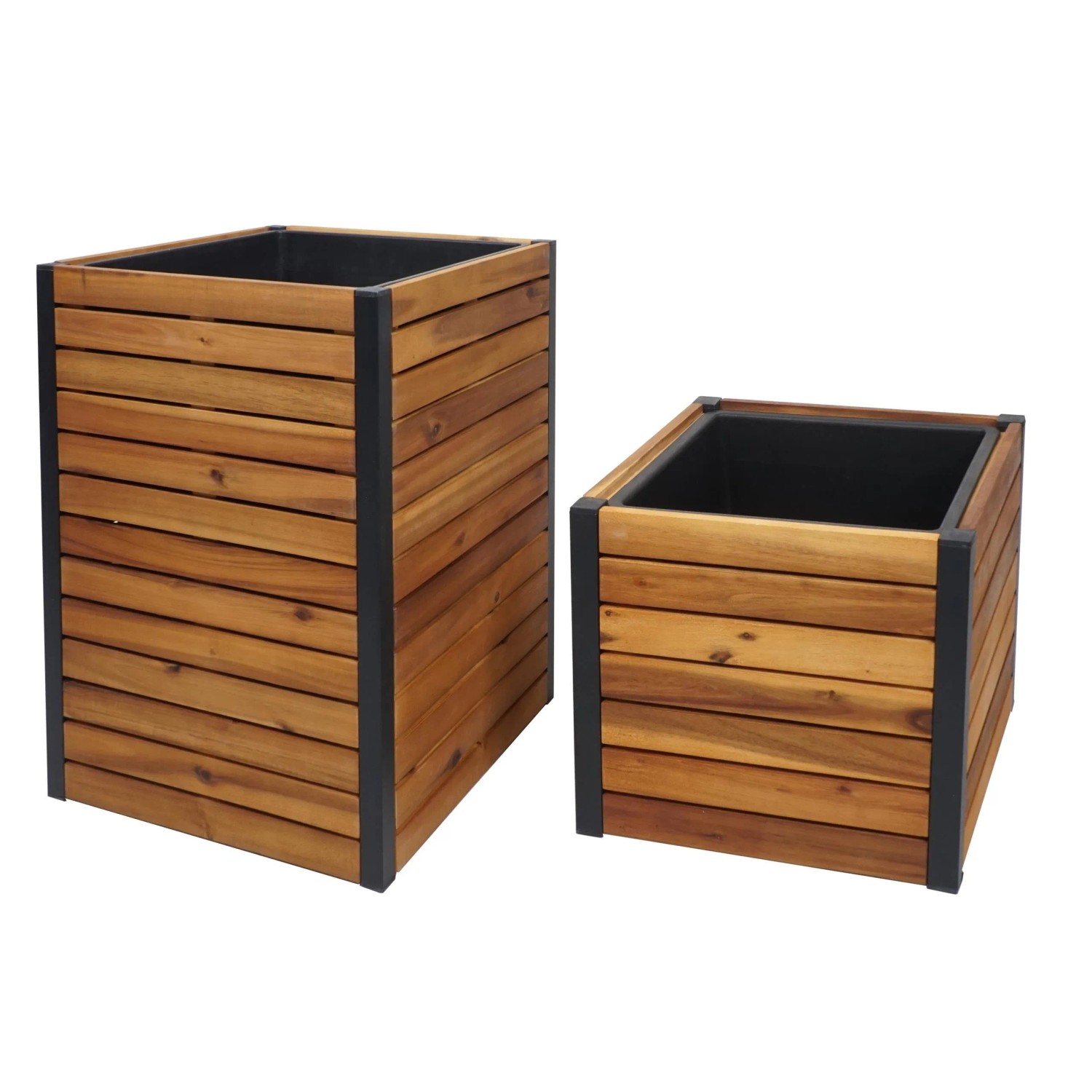 PROREGAL 2er-Set Pflanzkasten Hochbeet Pflanzkübel Blumenkasten Braun Outdoor Akazie Holz Aluminium