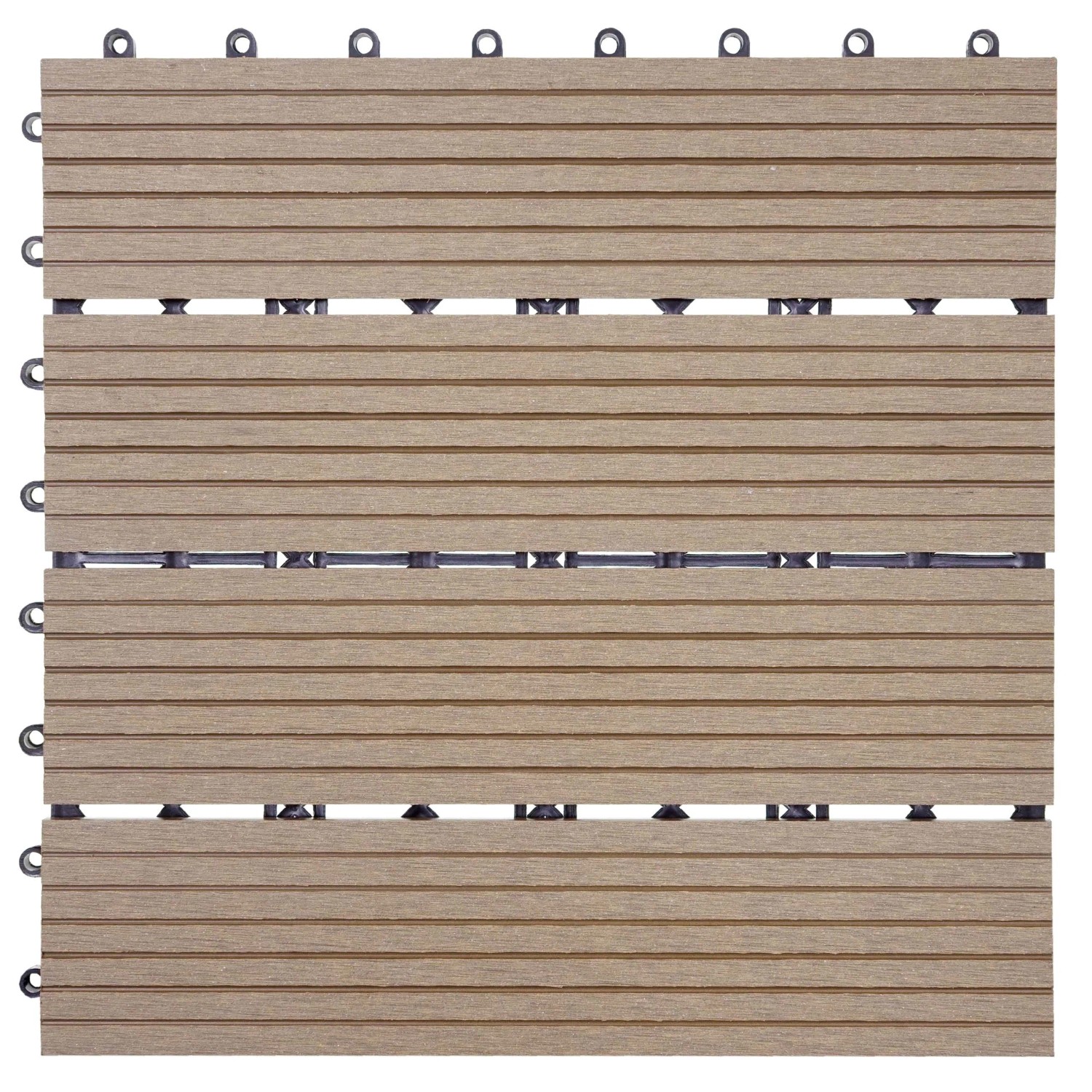 BERLINLODGE WPC Bodenfliese 11x Je BxT 30x30cm Holzoptik Balkon Terrasse Basis Teak Linear
