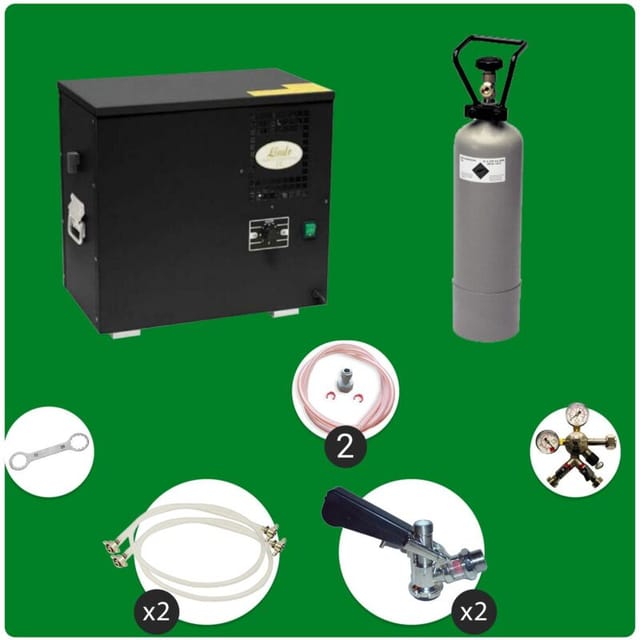 Komplett Set Zapfanlage, Bierzapfanlage AS-40, 2-leitig, Durchlaufkühler, Nasskühler - Untertheke, Green Line, Zapfkopf 2:5 Liter Adapter,Zapfkopf:NC