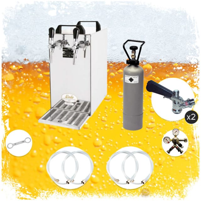 Komplett Set - Zapfanlage, Bierzapfanlage - Kontakt 40 2-leitig Trockenkühler, Durchlaufkühler 50 Liter/h, Green Line, 5 Liter Adapter,ohne
