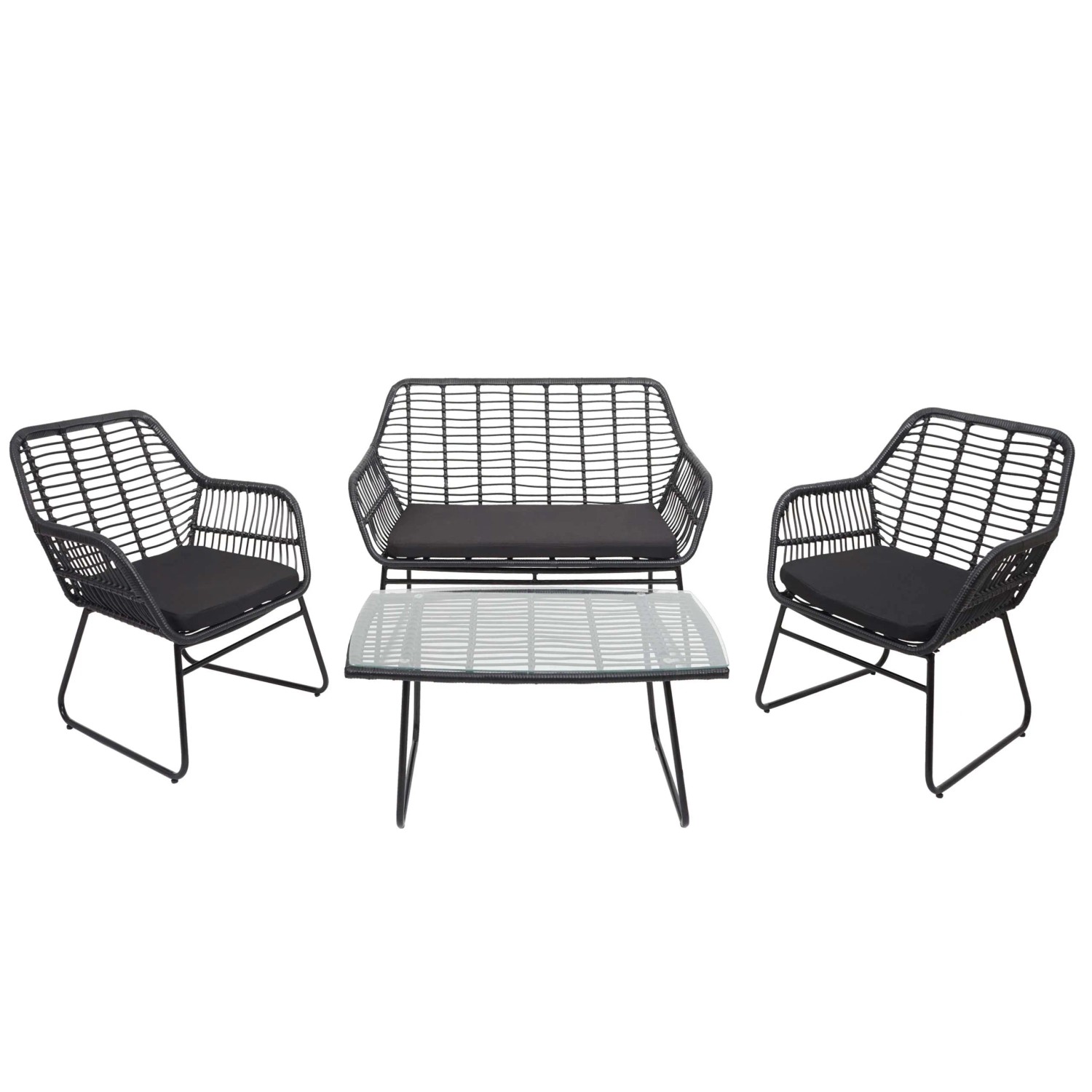PROREGAL Polyrattan Garnitur Garten Sofa Set Sitzgruppe Stuhl Seil Anthrazit Polster Anthrazit Ohne Dekokissen