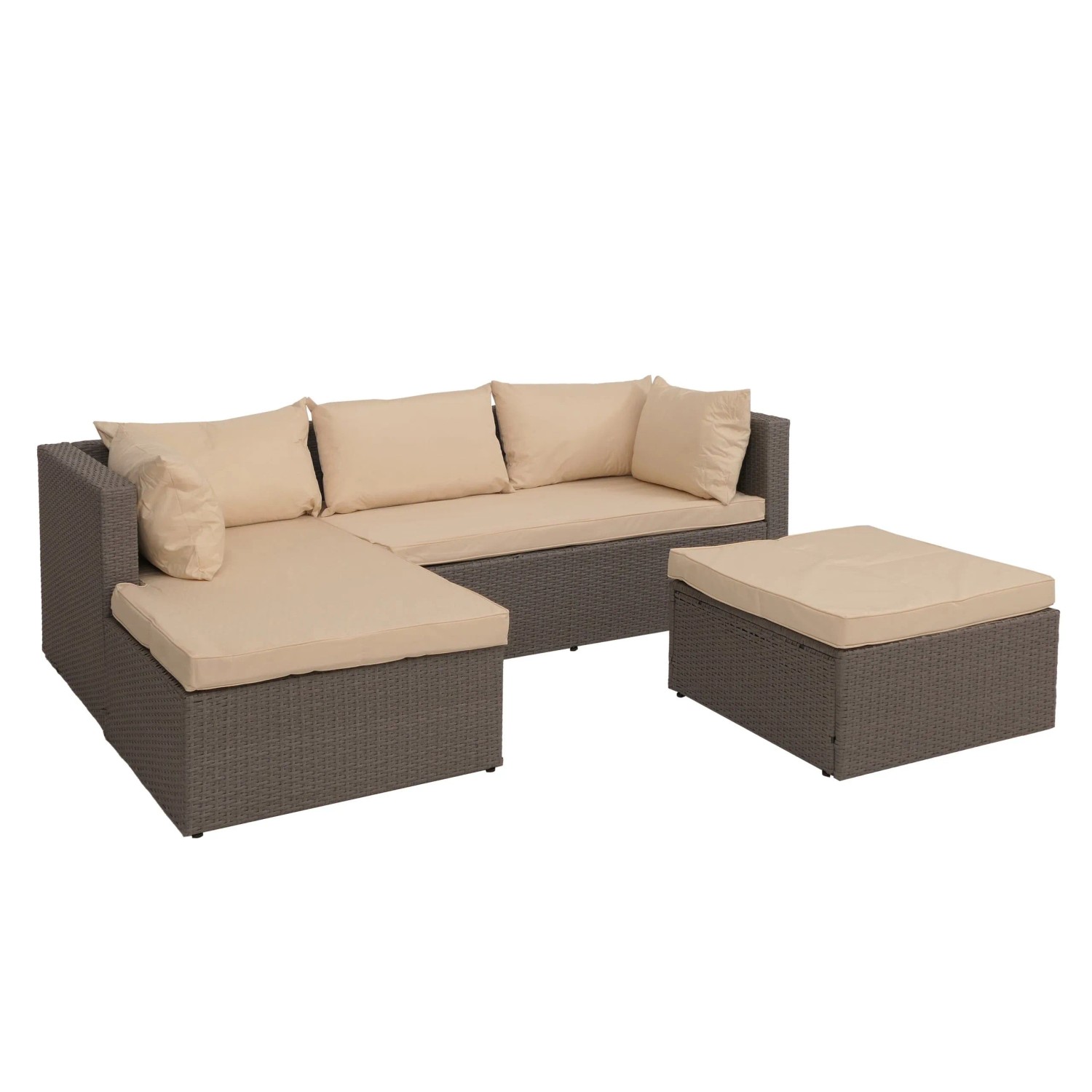 PROREGAL Poly-Rattan Garnitur Balkon-/Garten-/Lounge-Set Sofa Sitzgruppe Grau Polster Beige