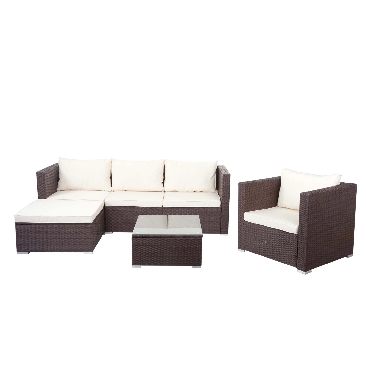 PROREGAL Poly-Rattan-Garnitur Gartengarnitur Sitzgruppe Sofa Lounge-Set Braun Kissen Creme