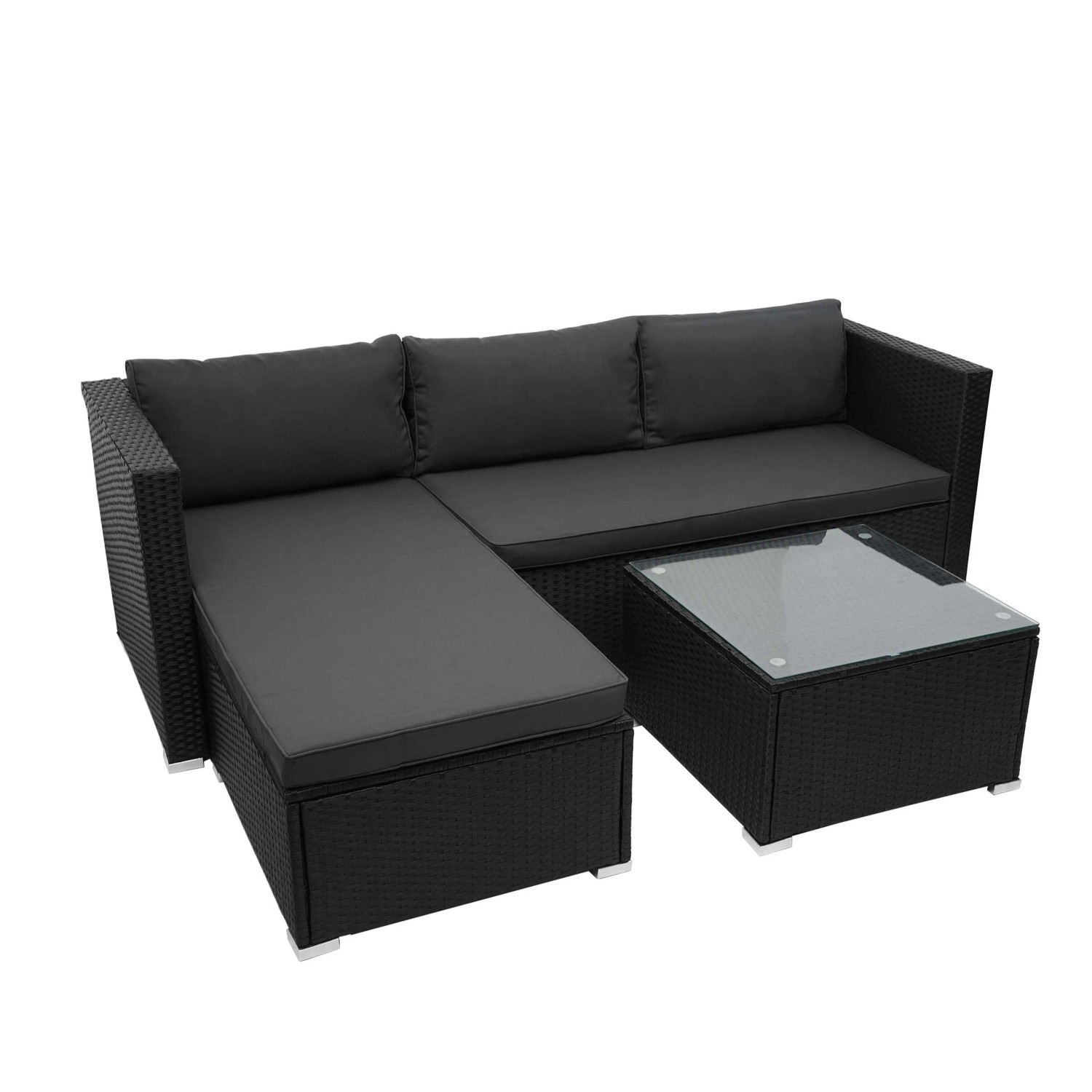 PROREGAL Poly-Rattan Garnitur Balkon-/Garten-/Lounge-Set Sofa Sitzgruppe Schwarz Kissen Dunkelgrau Ohne Dekokissen