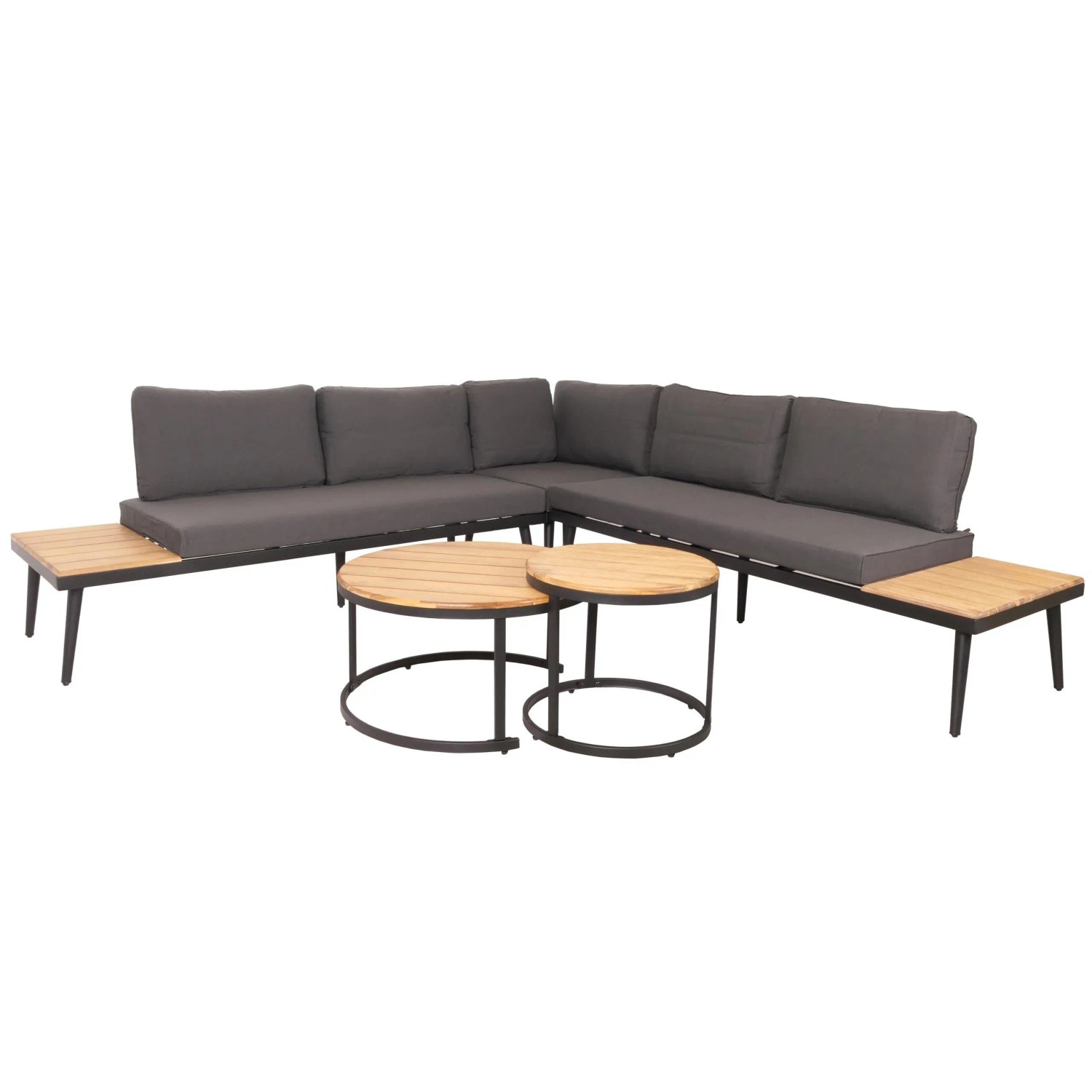 PROREGAL Garten-Garnitur Lounge-Set Beistelltisch Spun Poly Akazie Holz Stahl Hellbraun Kissen Dunkelgrau