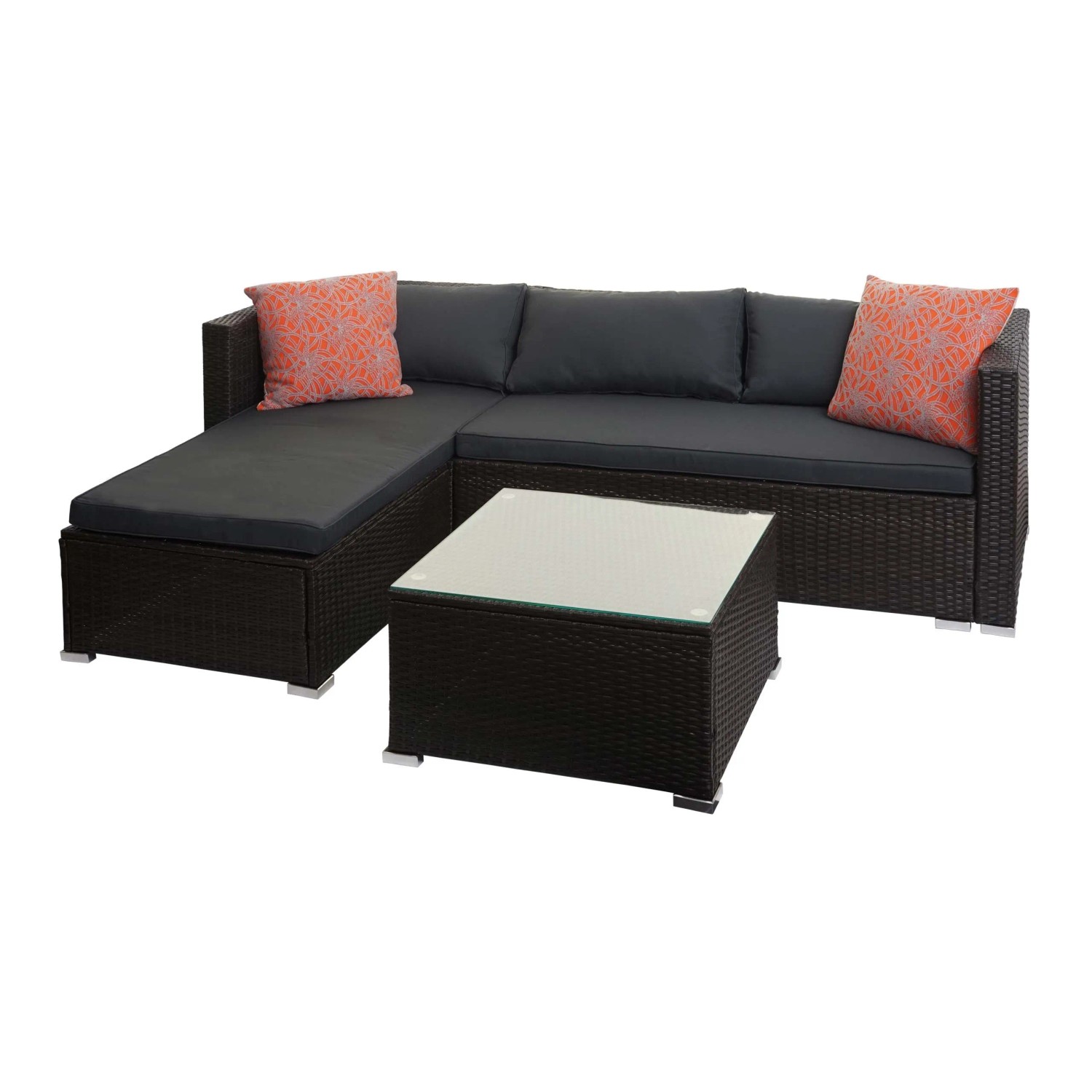 PROREGAL Poly-Rattan Garnitur Balkon-/Garten-/Lounge-Set Sofa Sitzgruppe Braun Kissen Dunkelgrau Mit Dekokissen