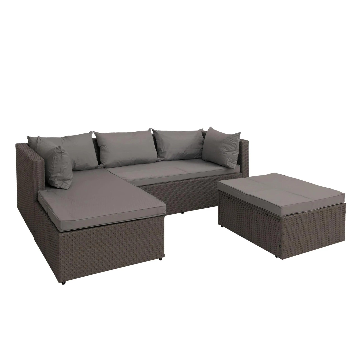 PROREGAL Poly-Rattan Garnitur Balkon-/Garten-/Lounge-Set Sofa Sitzgruppe Grau Polster Hellgrau