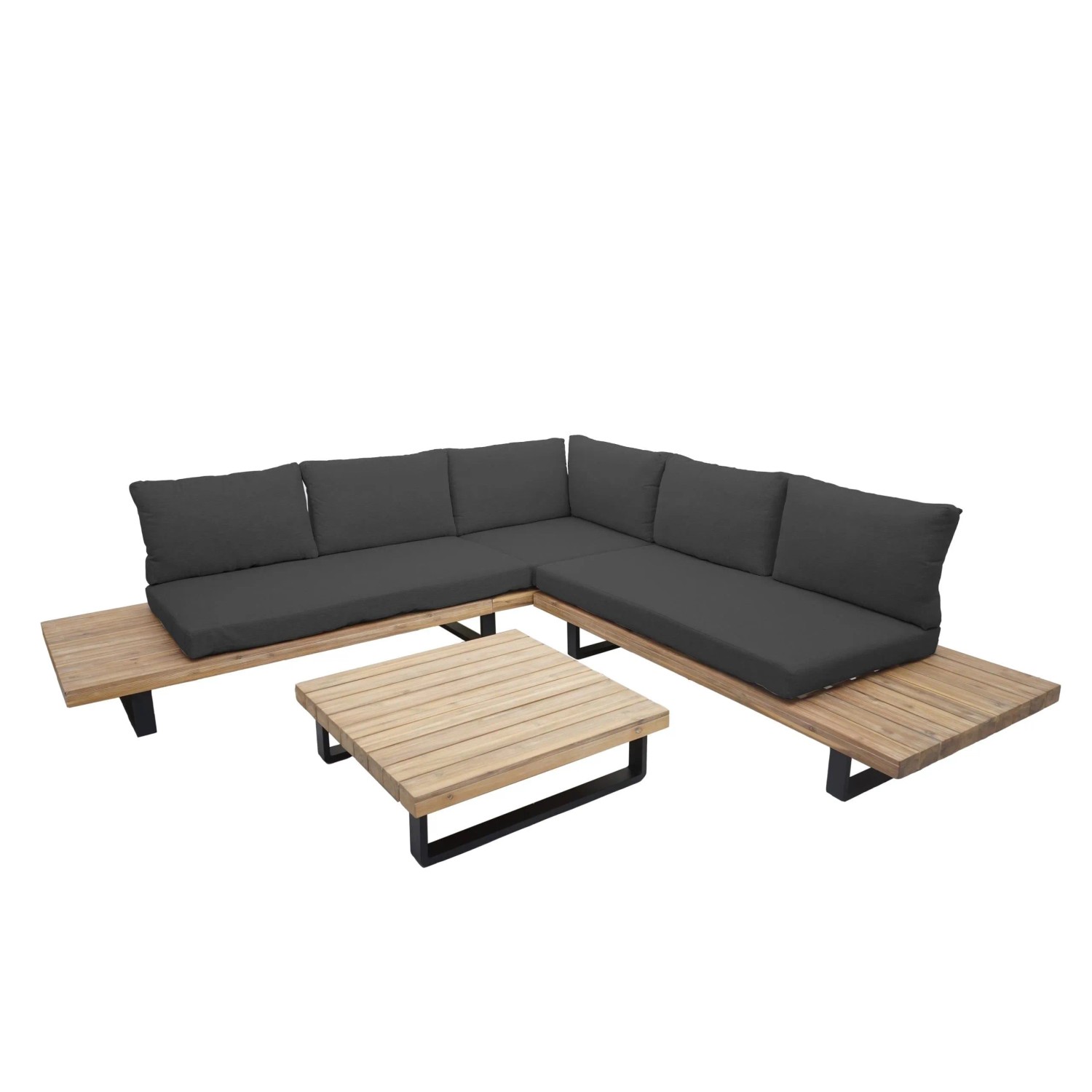 PROREGAL Garten-Garnitur Garnitur Sitzgruppe Lounge-Set Spun Poly Akazie Holz FSC Alu Hellbraun Polster Dunkelgrau