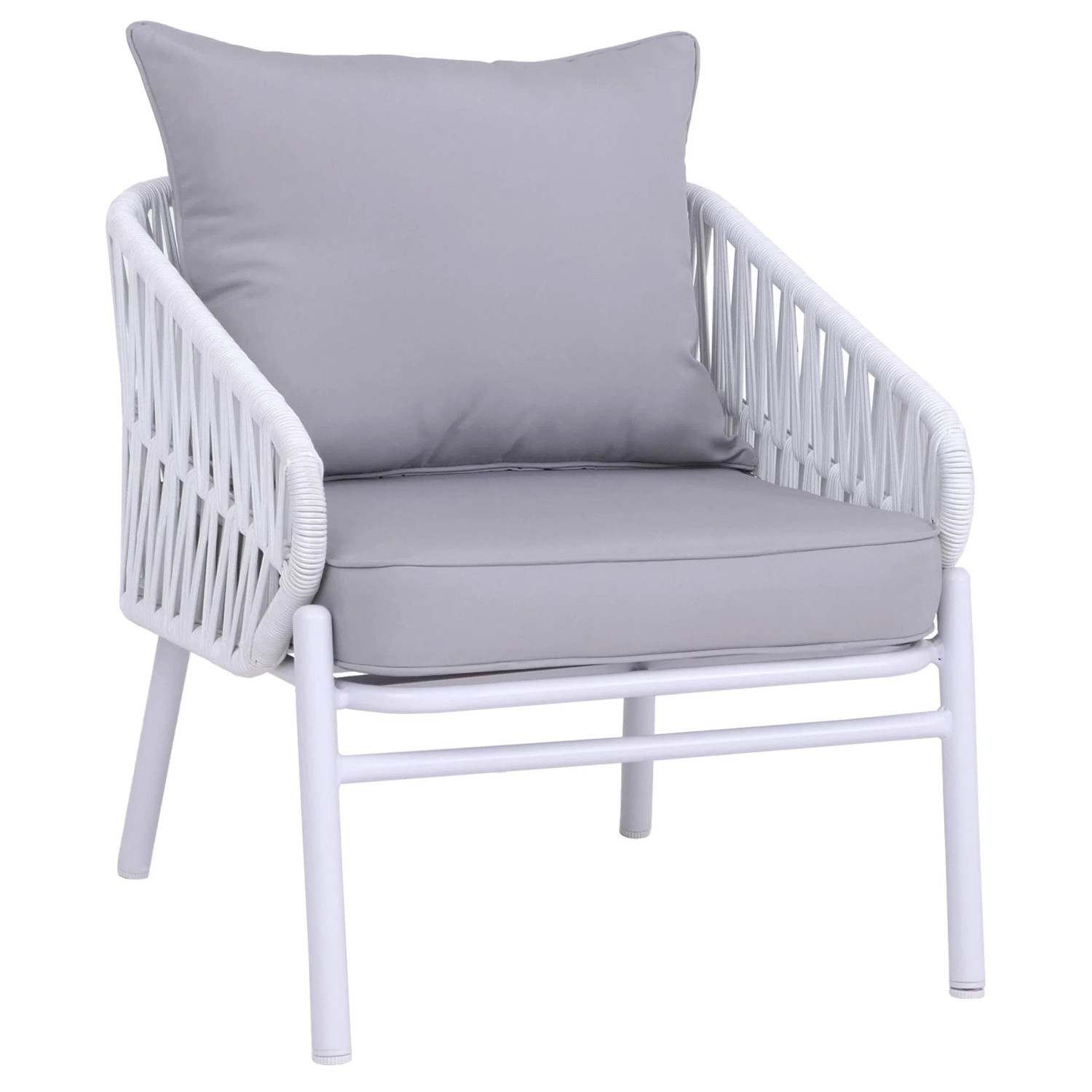 PROREGAL Aluminium-Gartenstuhl Loungestuhl Sessel Outdoor Seilgeflecht Rope Stoff/Textil 180g/m2 Hellgrau