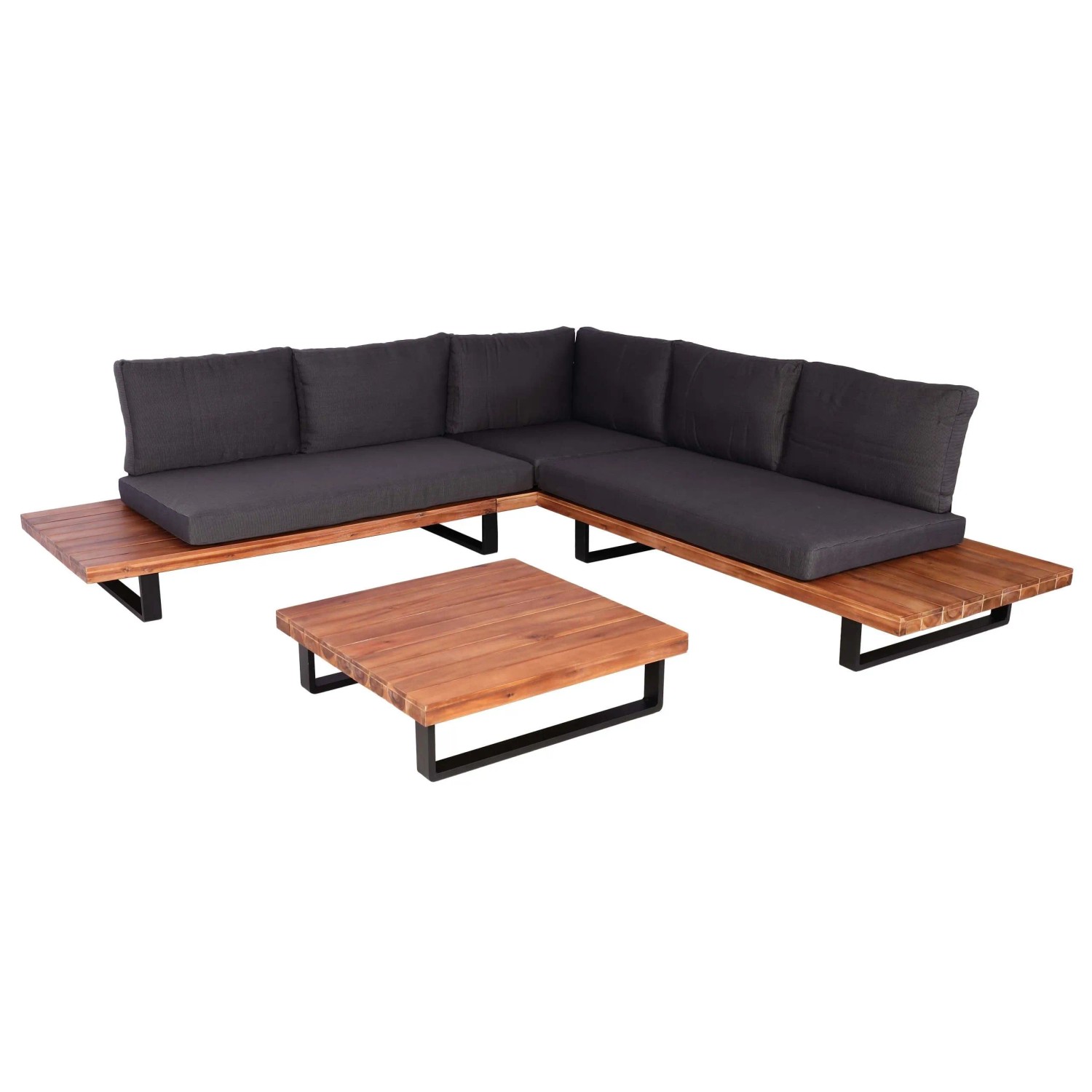 PROREGAL Garten-Garnitur Garnitur Sitzgruppe Lounge-Set Spun Poly Akazie Holz FSC Alu Braun Polster Dunkelgrau