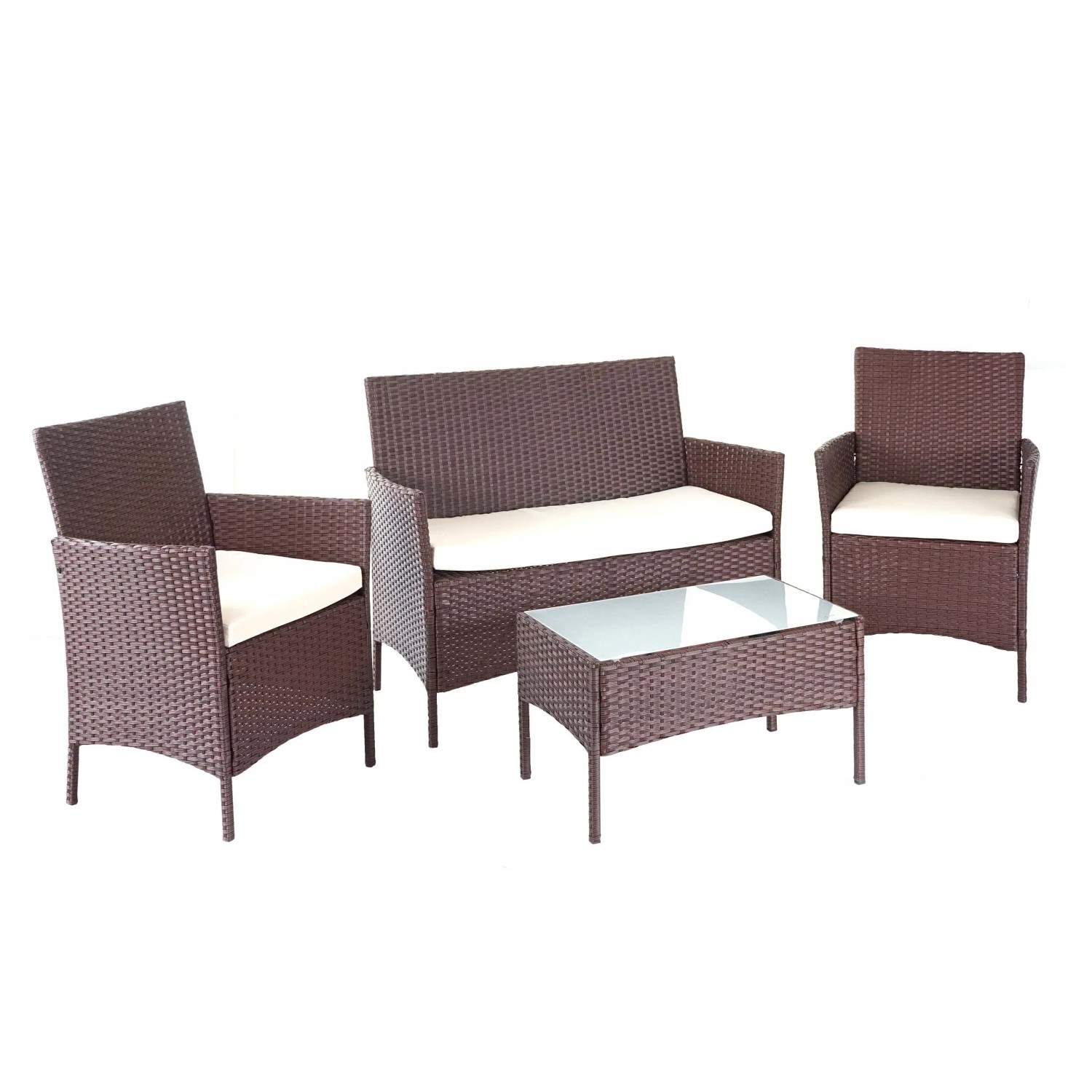 PROREGAL Poly-Rattan Garten-Garnitur Sitzgruppe Lounge-Set Braun-Meliert Kissen Creme