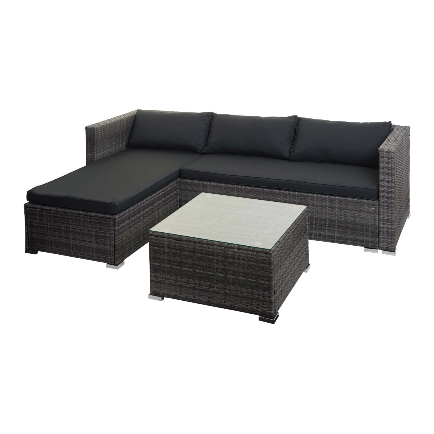 PROREGAL Poly-Rattan Garnitur Balkon-/Garten-/Lounge-Set Sofa Sitzgruppe Grau Kissen Dunkelgrau Ohne Dekokissen