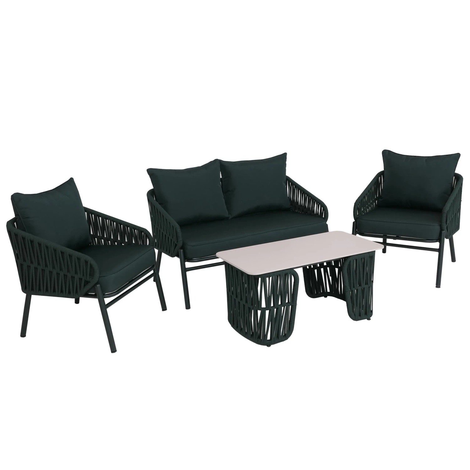 PROREGAL Gartengarnitur Lounge-Set Gartenlounge Sofa Sessel Tisch Seilgeflecht Rope Stoff/Textil 180g/m2 Grün
