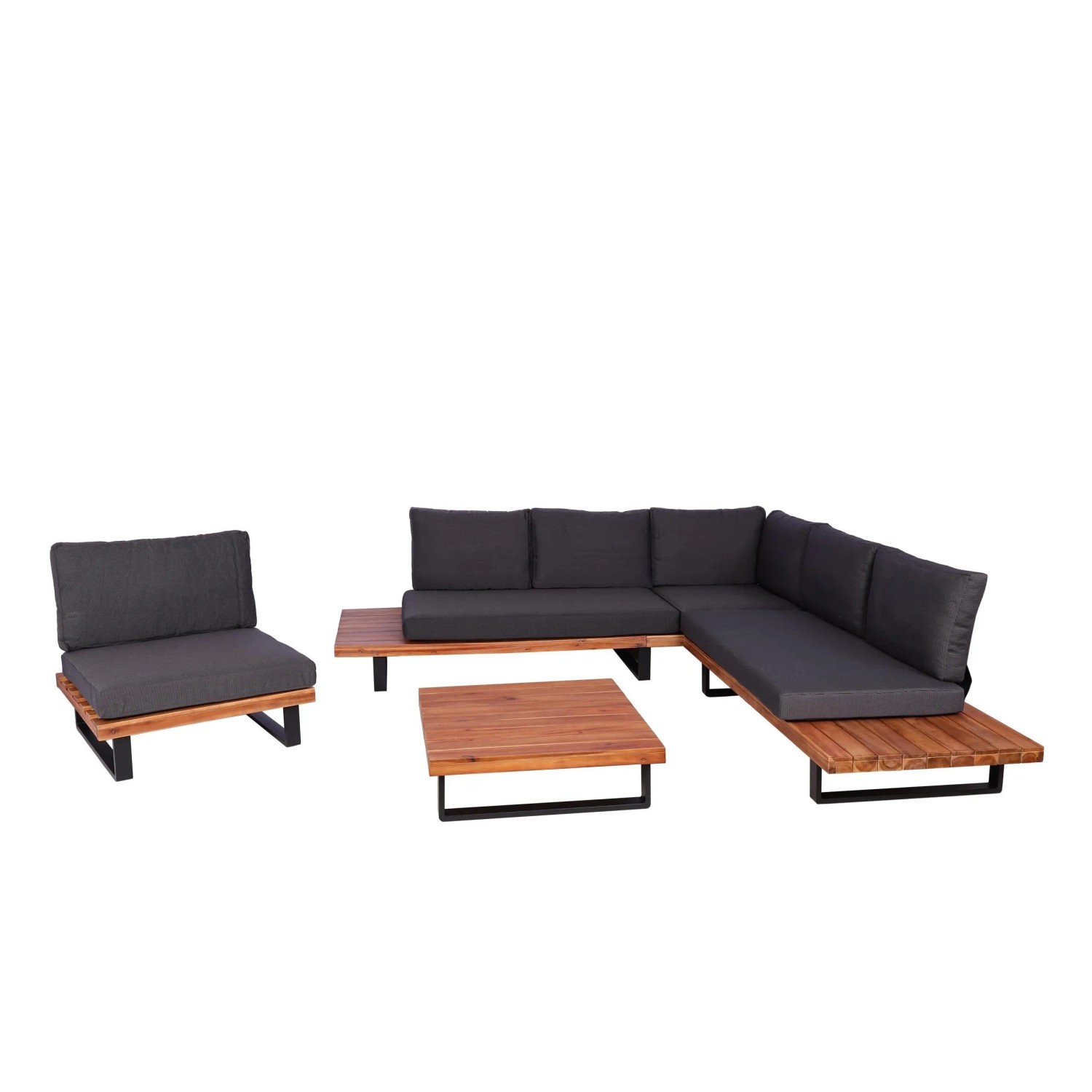 PROREGAL Garten-Garnitur Mit Sessel Lounge-Set Sofa Spun Poly Akazie Holz FSC Aluminium Braun Polster Dunkelgrau