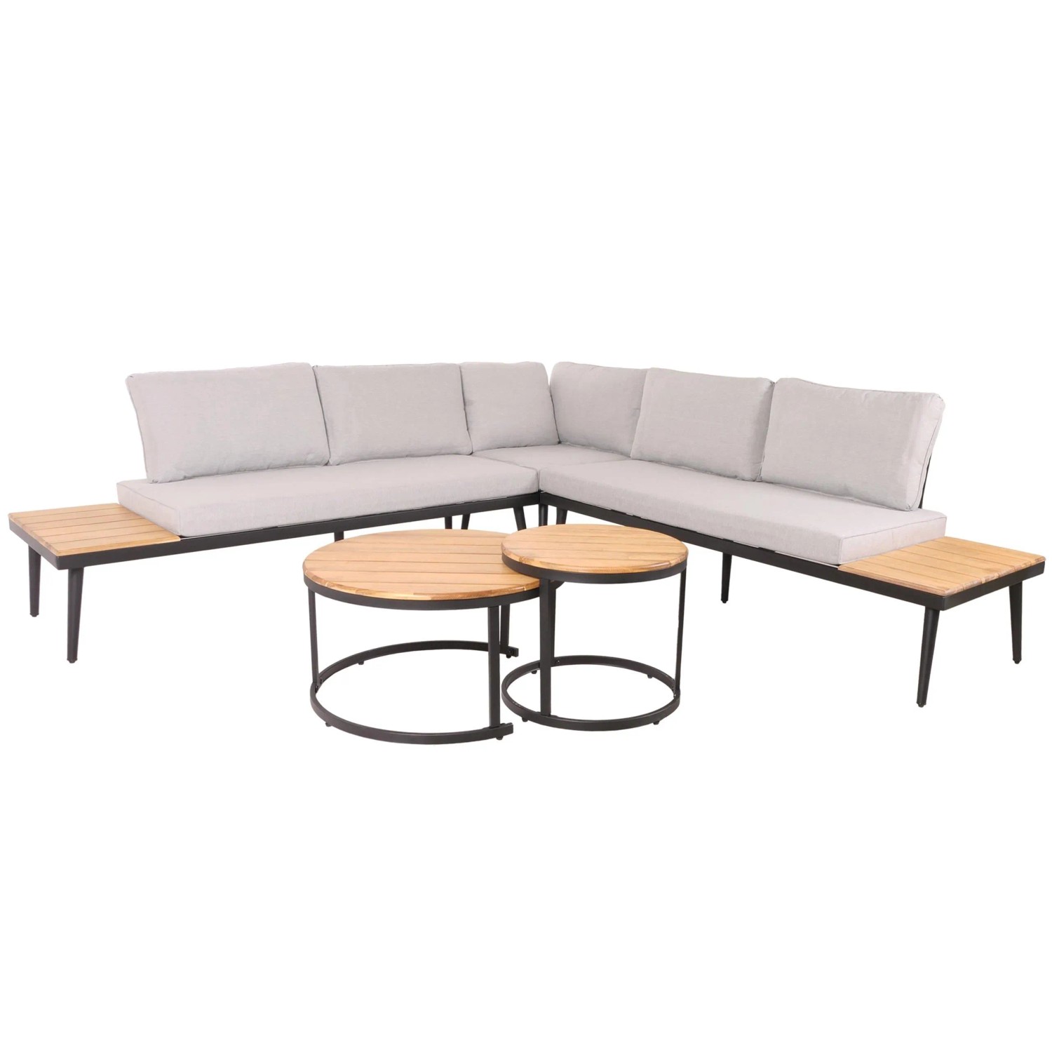 PROREGAL Garten-Garnitur Lounge-Set Beistelltisch Spun Poly Akazie Holz Stahl Hellbraun Kissen Hellgrau