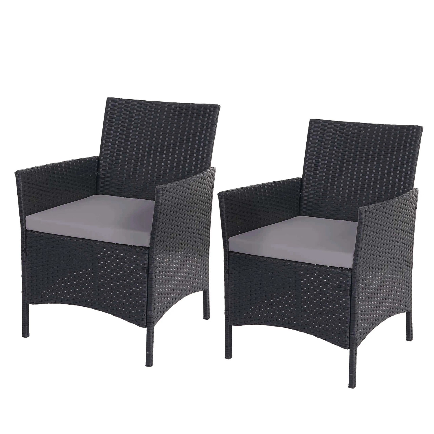 PROREGAL 2er-Set Poly-Rattan Gartensessel Andi HxBxT 83x59x60cm Sitzhöhe 47cm Anthrazit Kissen Anthrazit Korbsessel