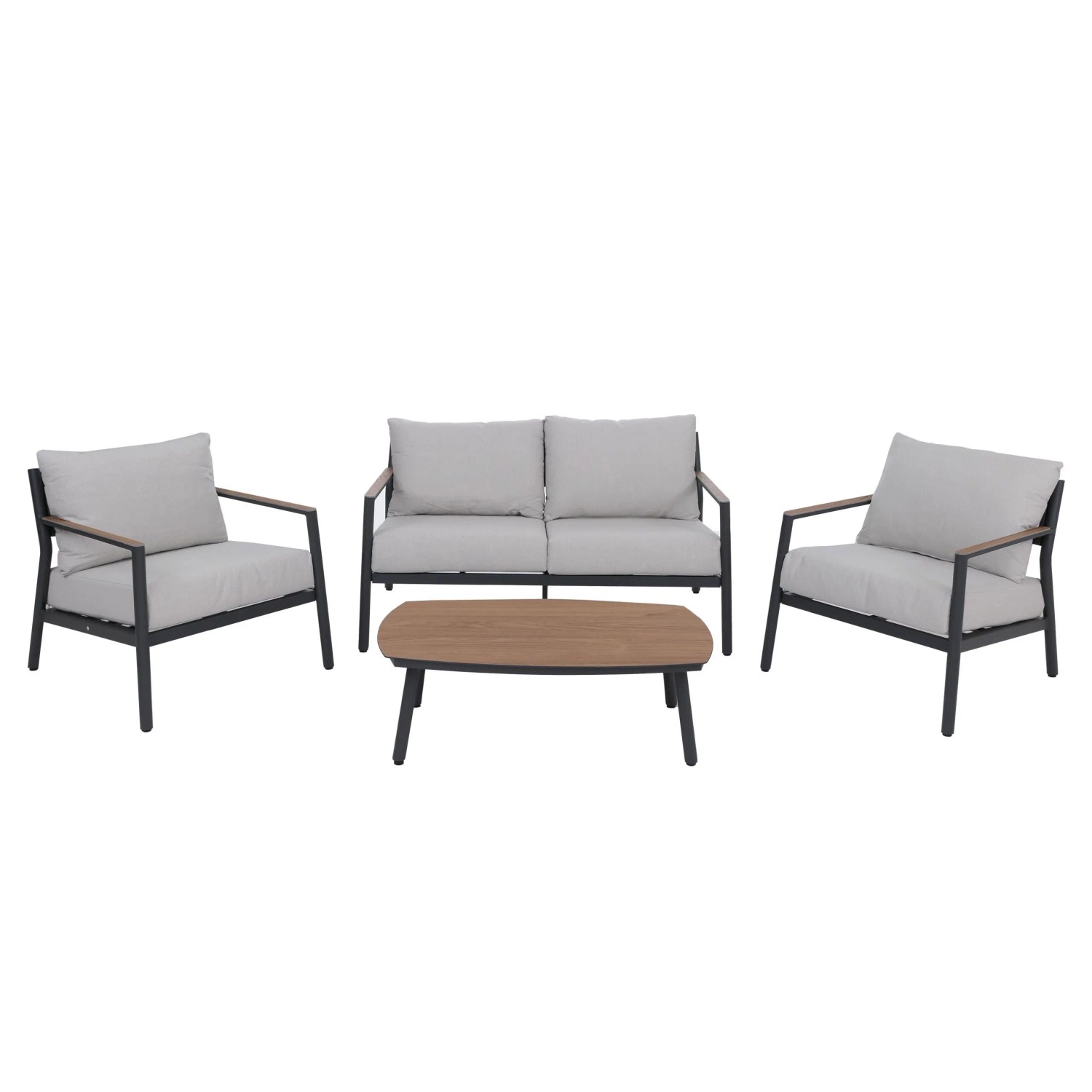 PROREGAL Aluminium Gartengarnitur Lounge-Set Sitzgruppe Sofa Gartenlounge Stoff/Textil Olefin 210g/m2 Hellgrau