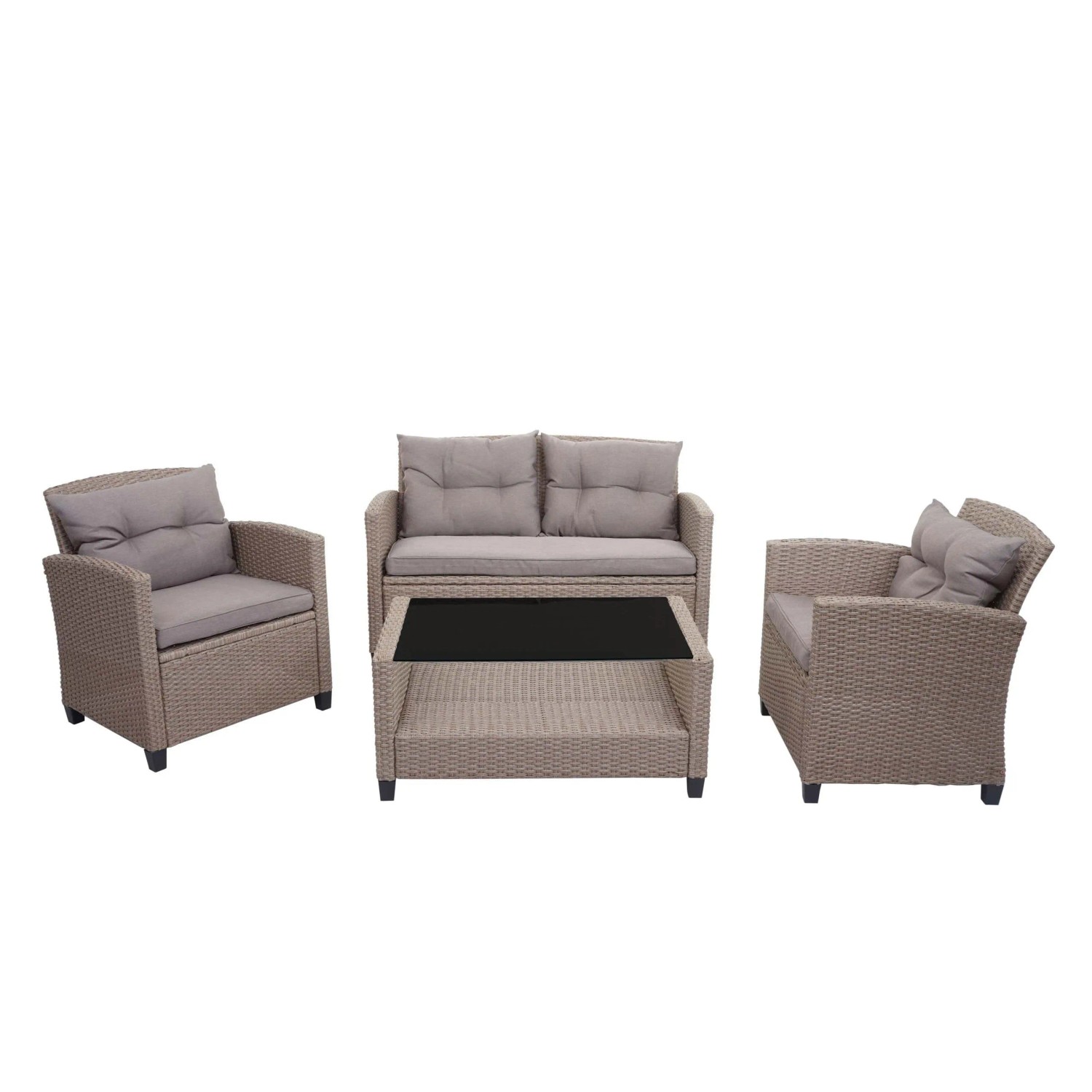 PROREGAL XXL Poly-Rattan Garnitur Balkon-/Garten-/Lounge-Set Sitzgruppe Sofa Sessel Mit Kissen Spun Poly Grau-Braun