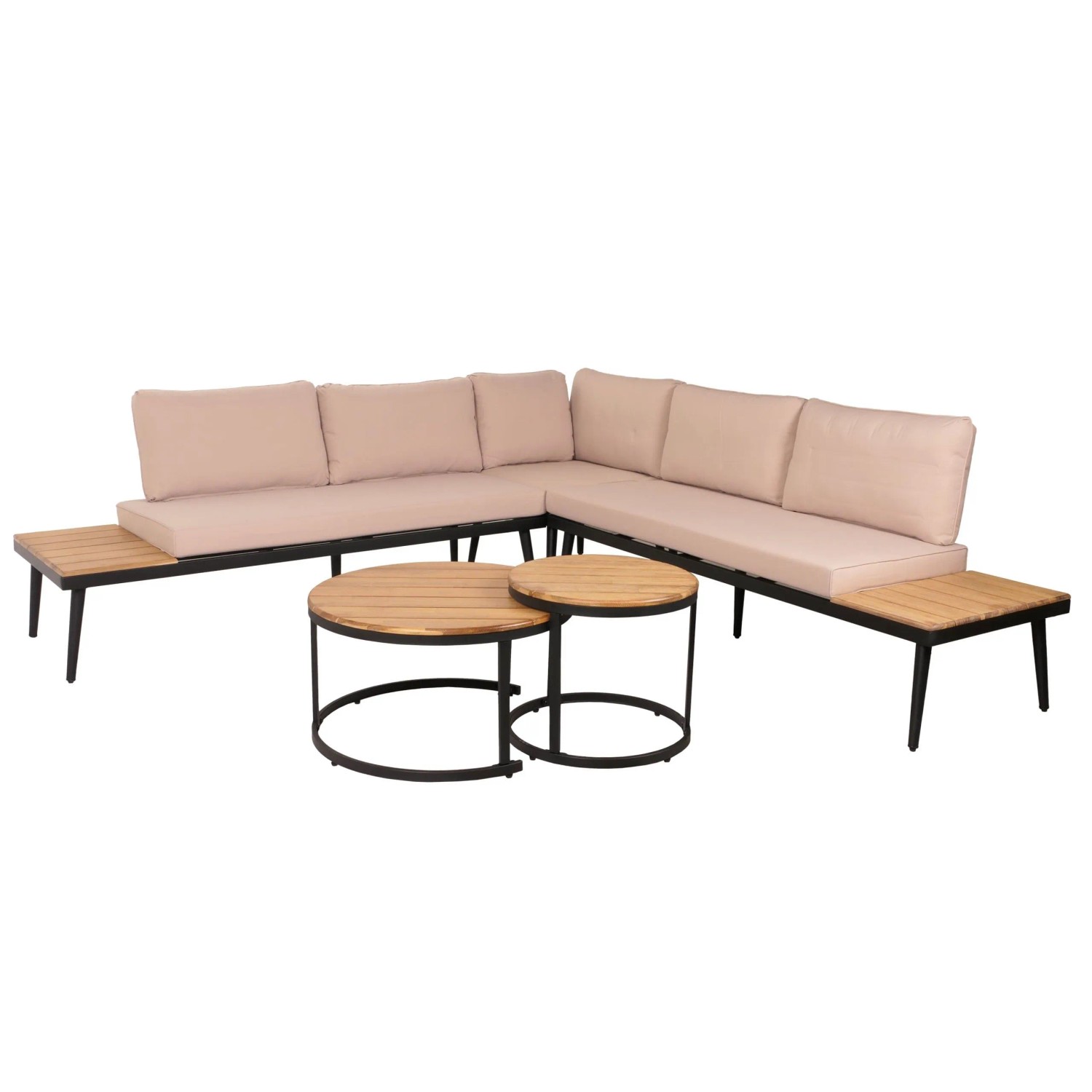 PROREGAL Garten-Garnitur Lounge-Set Beistelltisch Spun Poly Akazie Holz Stahl Hellbraun Kissen Beige