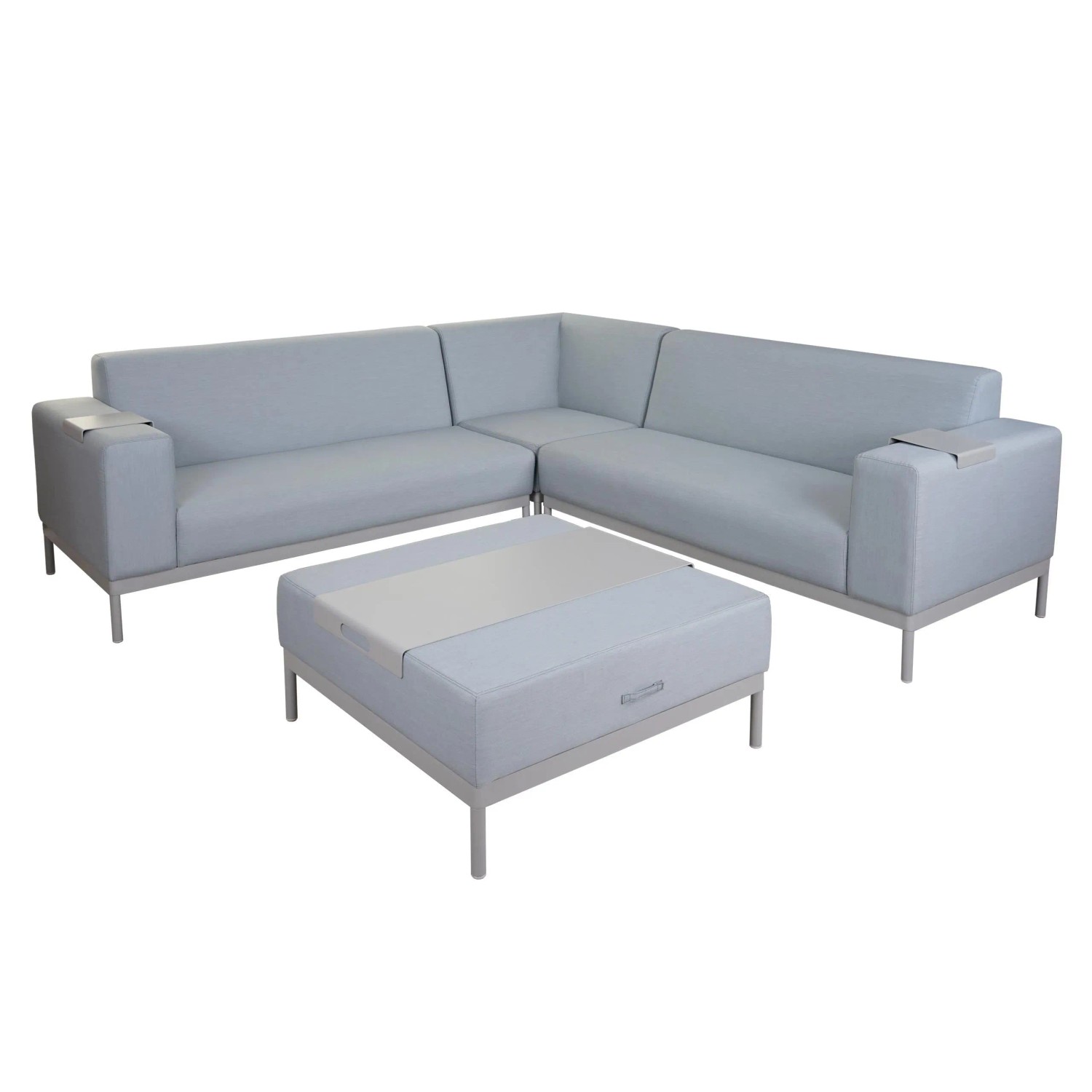 PROREGAL Alu-Garten-Garnitur Sofa Outdoor Stoff/Textil Blau Mit Ablage Ohne Kissen