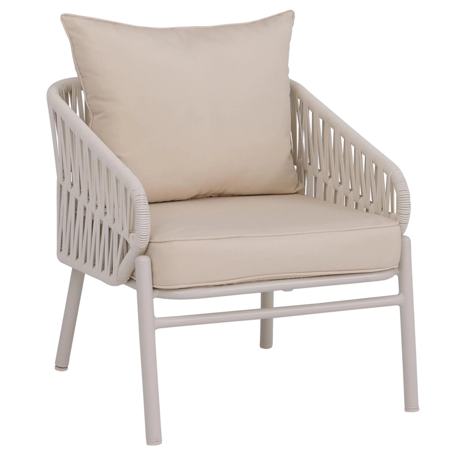 PROREGAL Aluminium-Gartenstuhl Loungestuhl Sessel Outdoor Seilgeflecht Rope Stoff/Textil 180g/m2 Creme