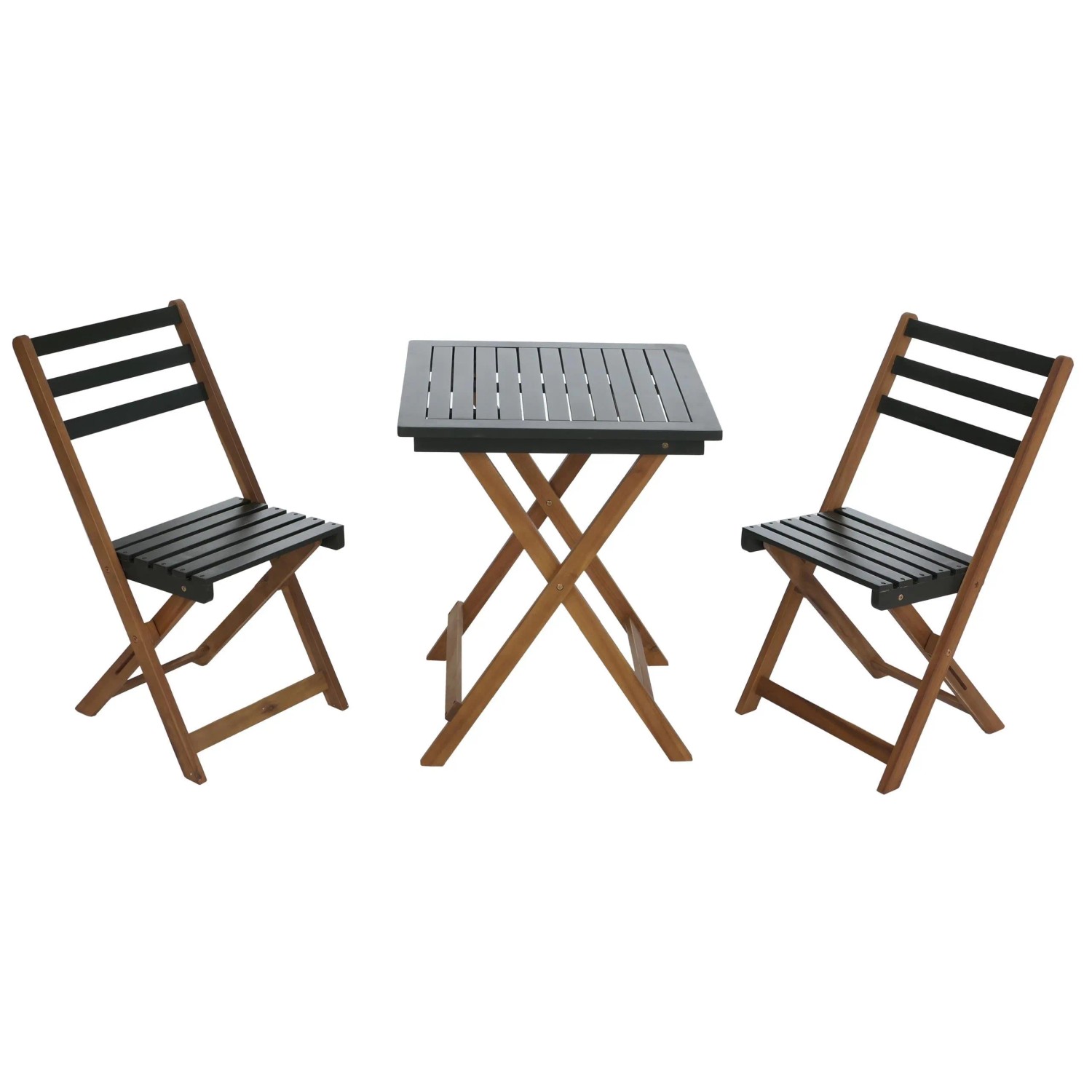 PROREGAL Garnitur Sitzgruppe Lounge-Set Garten 2x Stuhl Tisch Akazie Holz Klappbar Natur-Grün