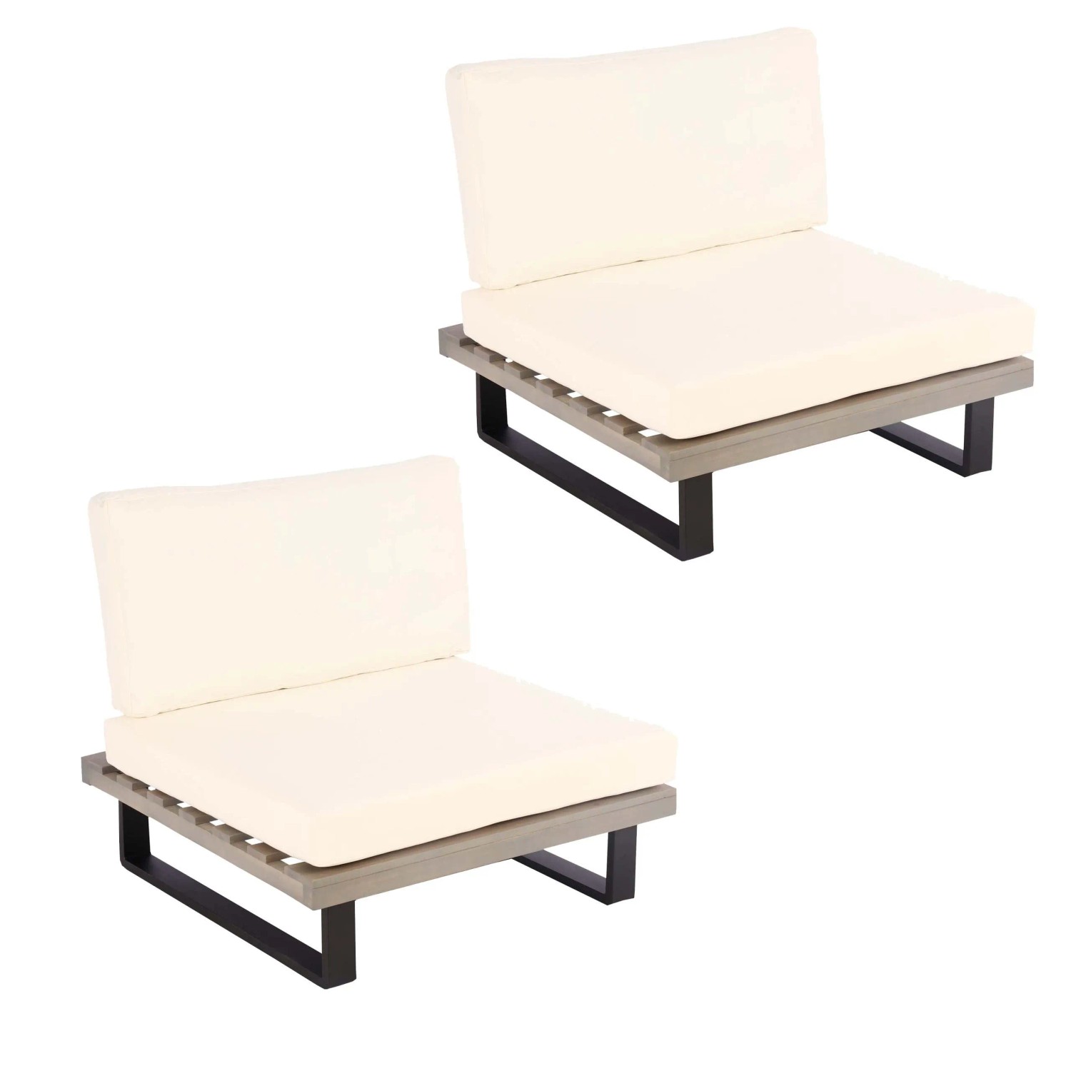 PROREGAL 2er-Set Lounge-Sessel Garten-Sessel Spun Poly Akazie Holz FSC-Zertifiziert Alu Grau Polster Cremeweiß