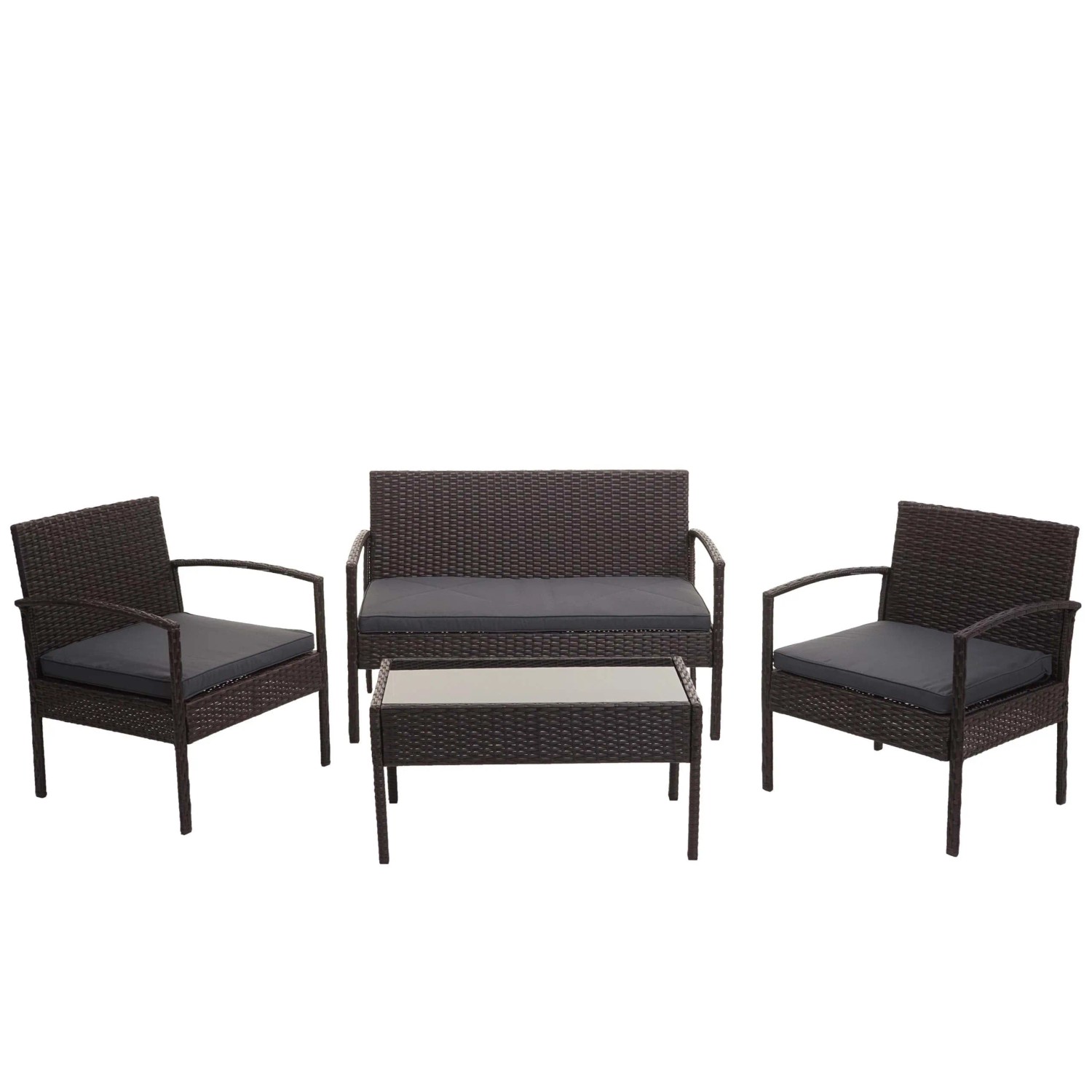PROREGAL Poly-Rattan Garnitur Balkon-/Garten-/Lounge-Set Sitzgruppe Braun Kissen Dunkelgrau