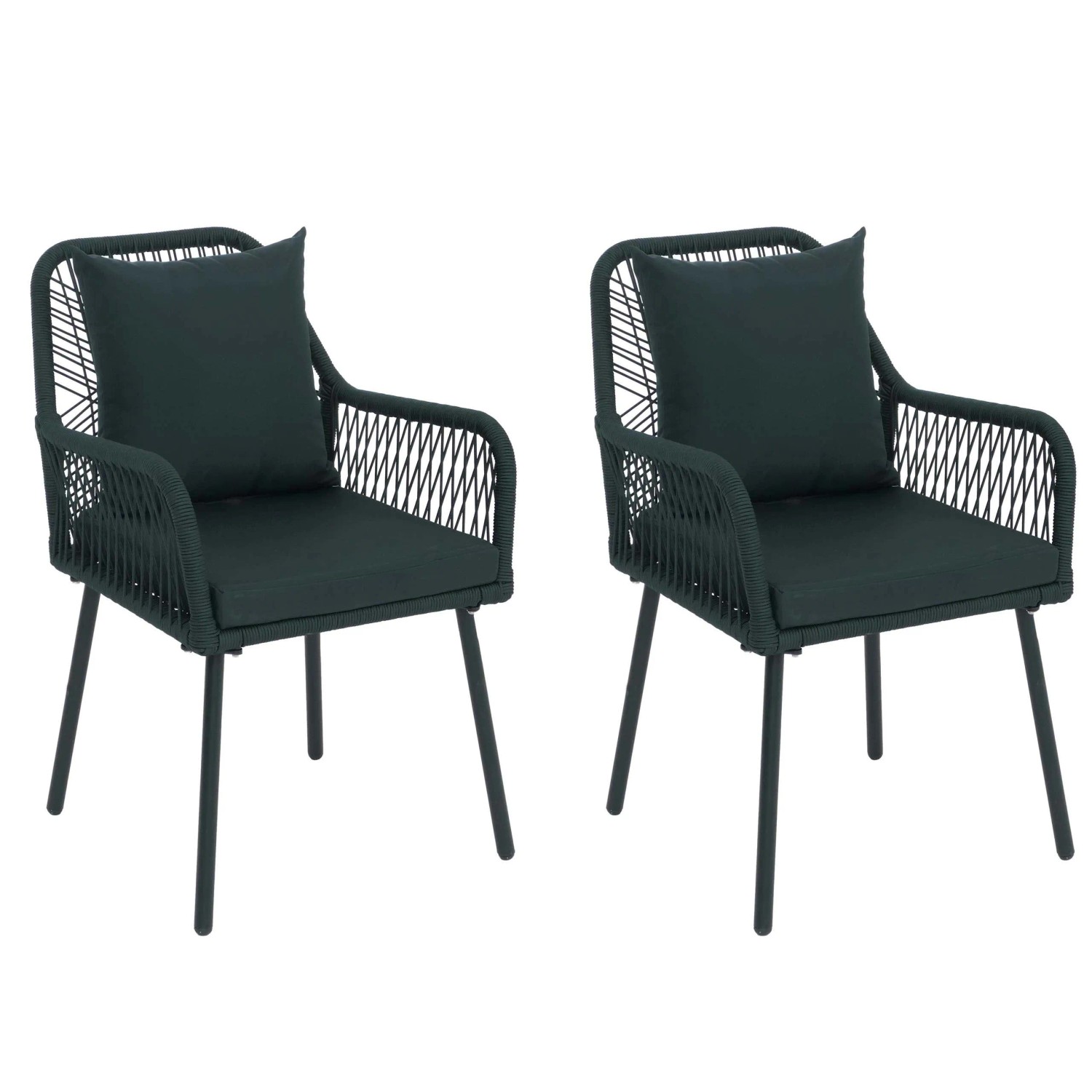 PROREGAL 2er-Set Gartenstuhl HxBxT 81x54x62cm Outdoor Sitz-/Rückenpolster Aluminium Seilgeflecht Rope Grün Bezug Grün