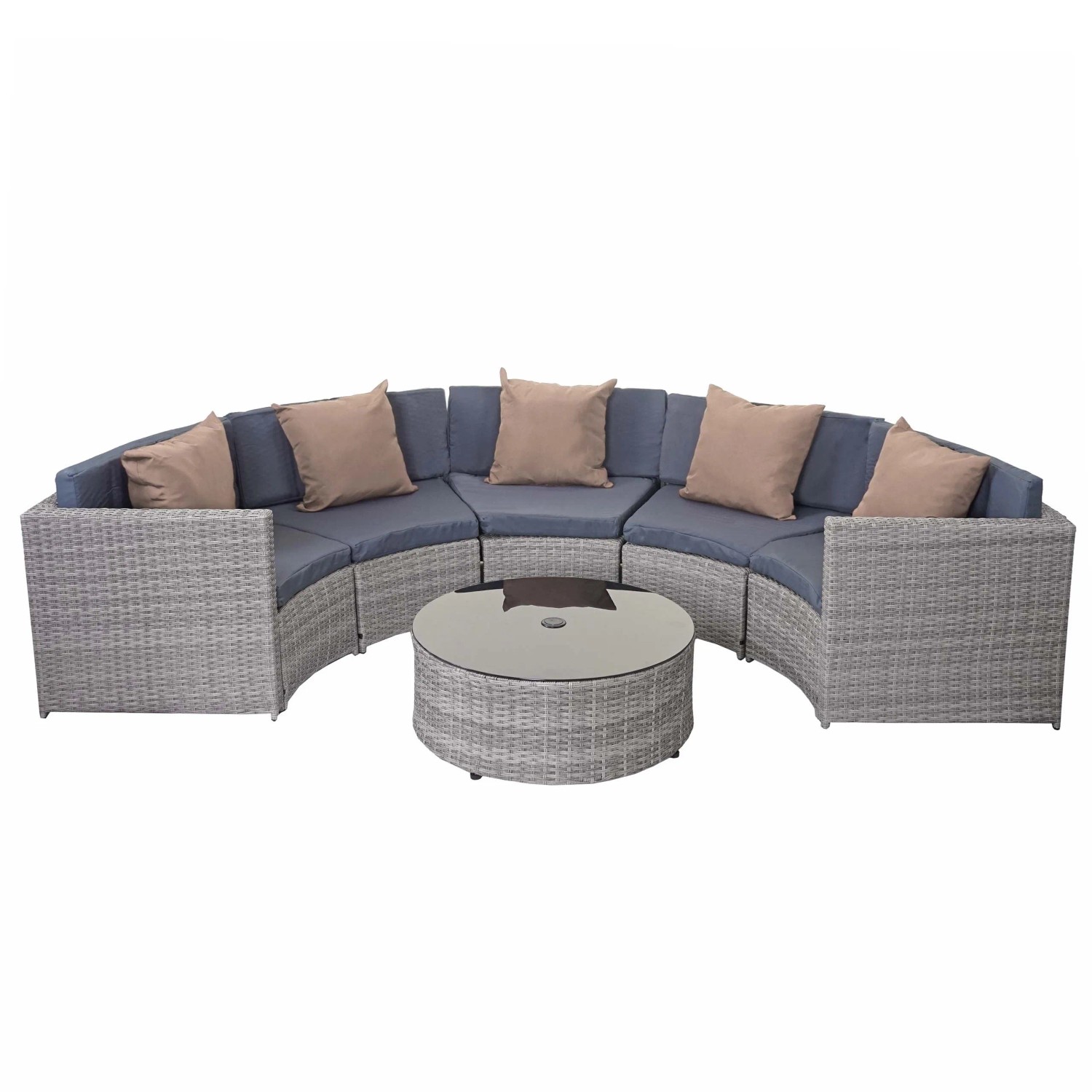 PROREGAL Poly-Rattan Garnitur Rund Garten-Set Sitzgruppe Grau Polster Dunkelgrau Kissen Beige