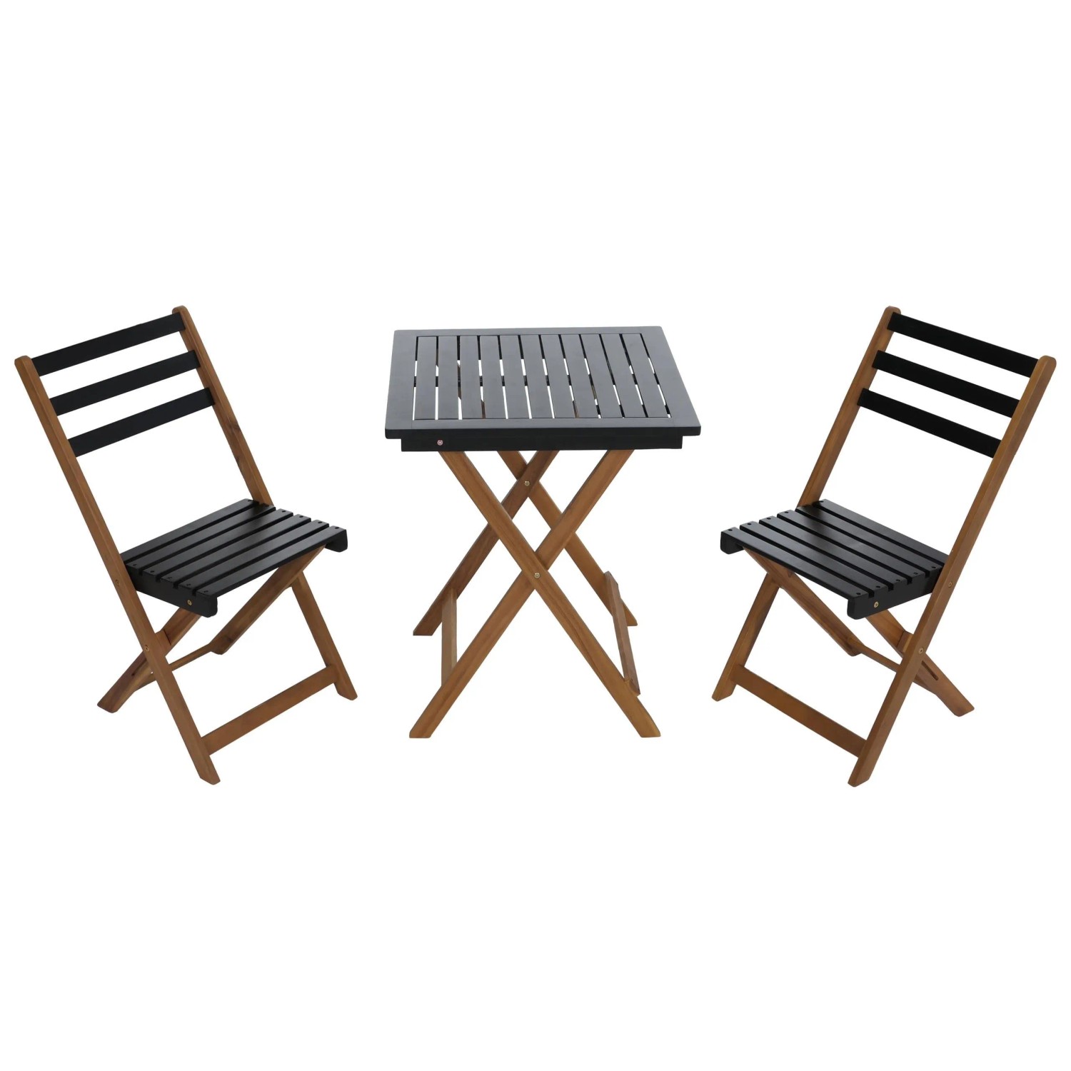 PROREGAL Garnitur Sitzgruppe Lounge-Set Garten 2x Stuhl Tisch Akazie Holz Klappbar Natur-Schwarz