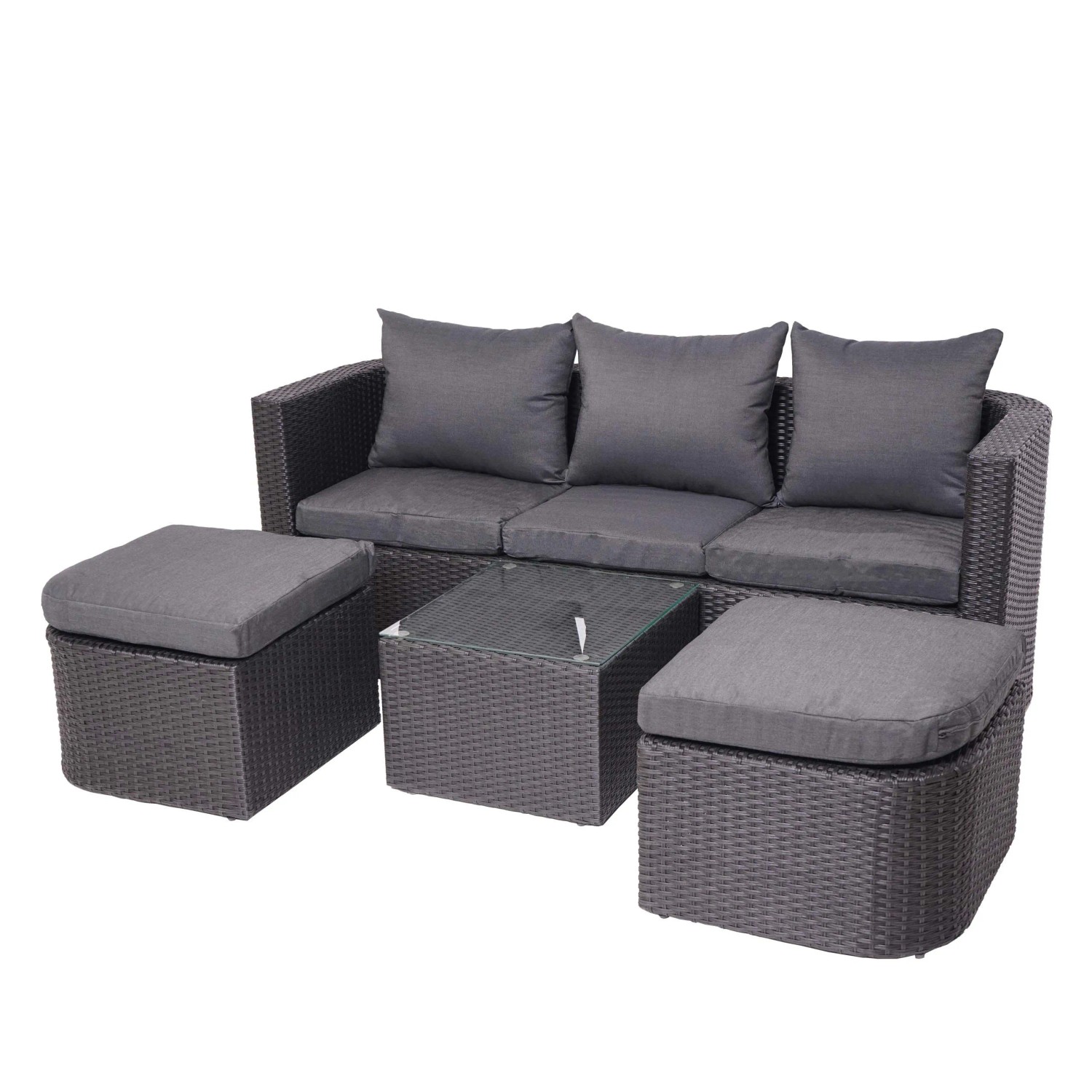 PROREGAL 3in1-Garnitur Garten-/Lounge-Set Sonneninsel Spun Poly Poly-Rattan MVG Anthrazit Kissen Dunkelgrau