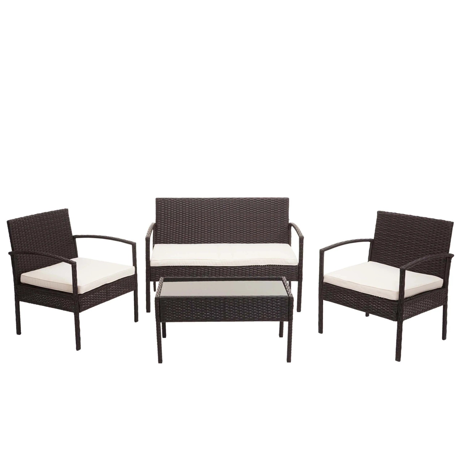 PROREGAL Poly-Rattan Garnitur Balkon-/Garten-/Lounge-Set Sitzgruppe Braun Kissen Creme