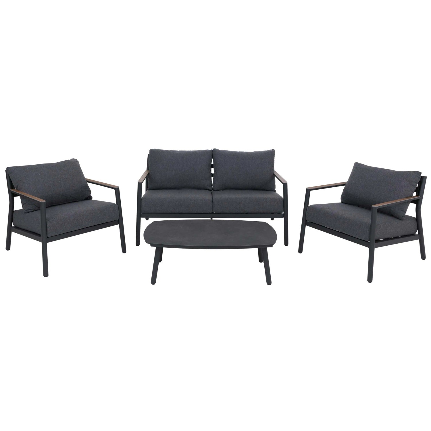 PROREGAL Aluminium Gartengarnitur Lounge-Set Sitzgruppe Sofa Gartenlounge Stoff/Textil Olefin 210g/m2 Dunkelgrau