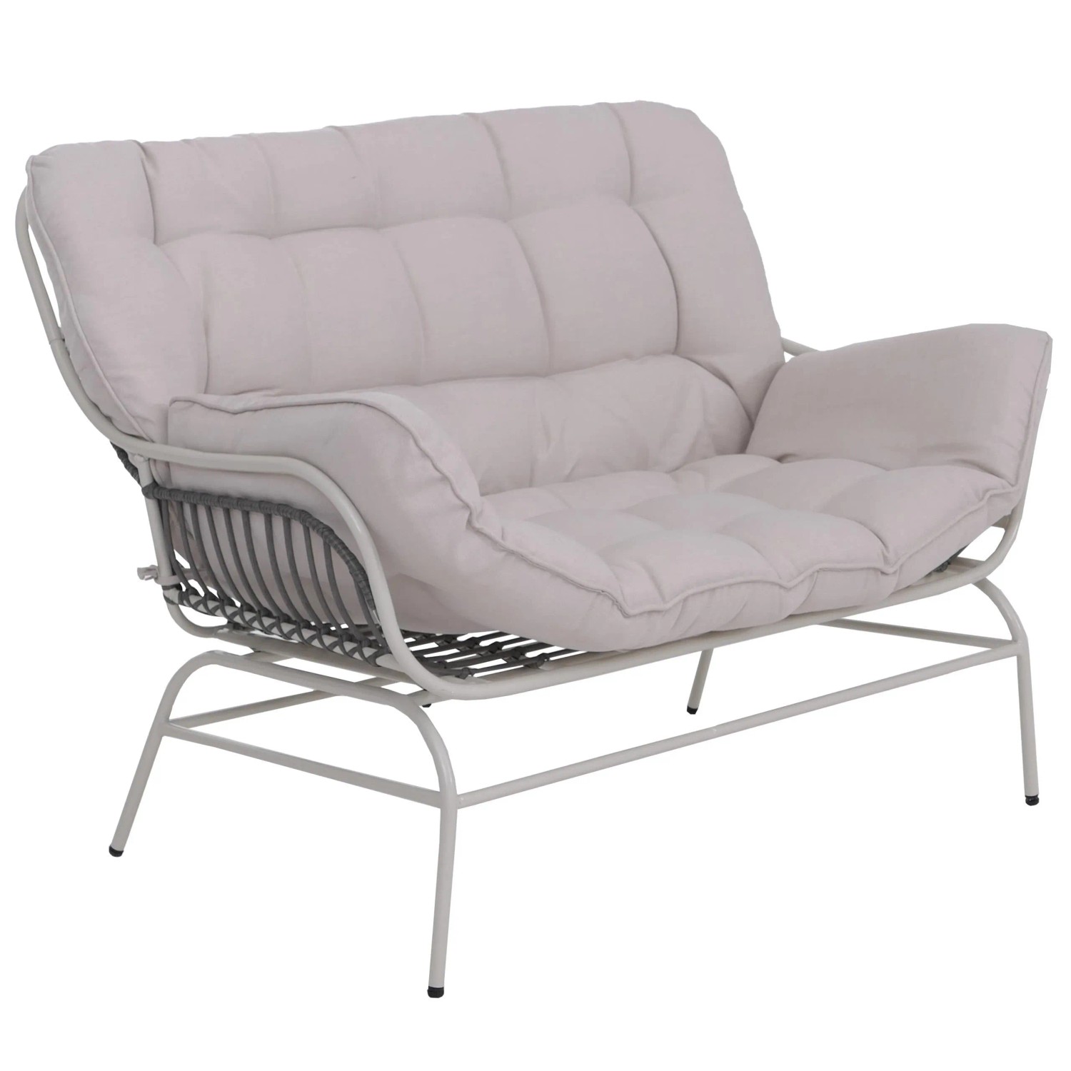 PROREGAL 2er Gartensofa Sofa Gartenbank Couch 2-Sitzer Stoff 220g/m2 Poly-Rattan Metall Hellgrau Polster Beige
