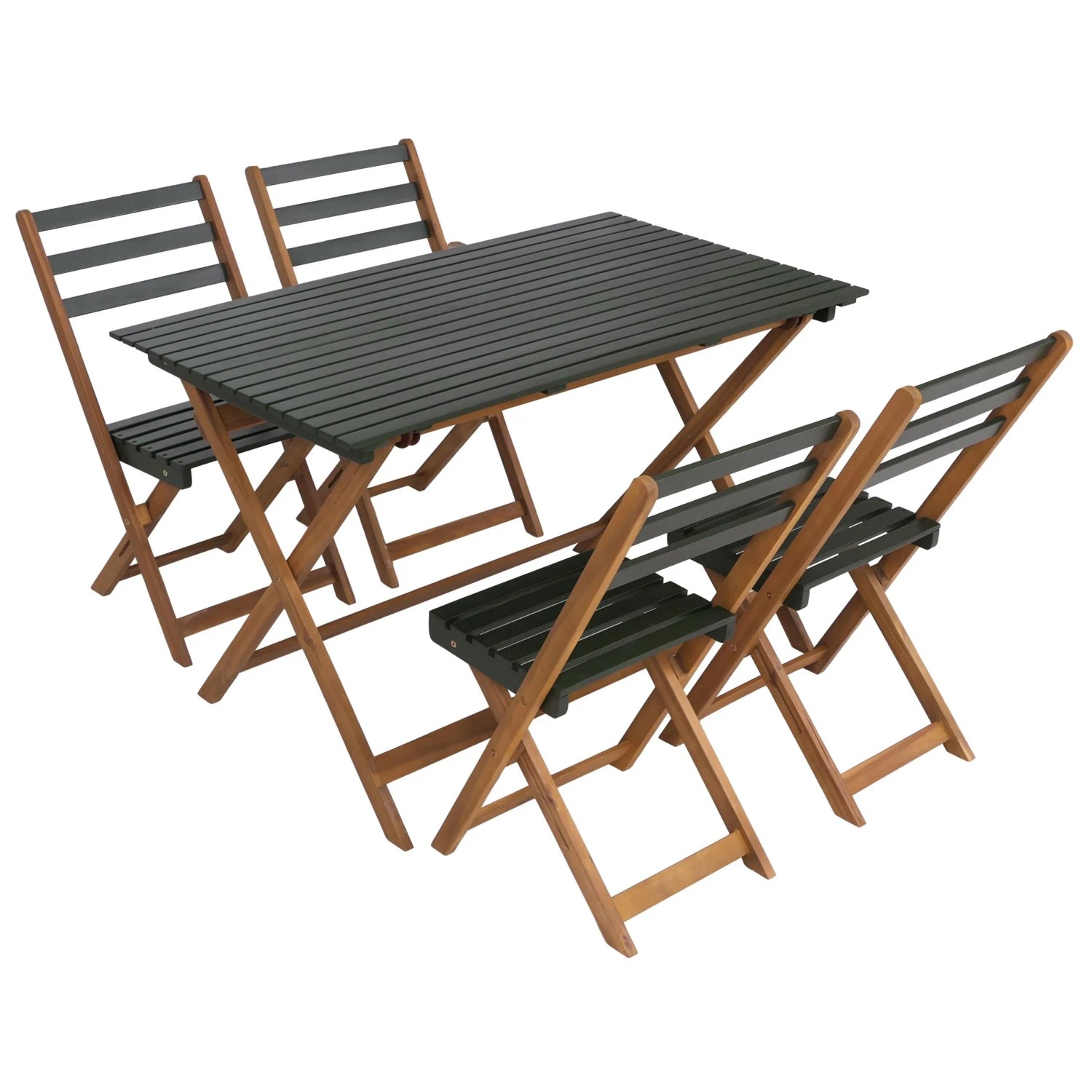 PROREGAL Garnitur Sitzgruppe Gartenmöbel-Set Essgruppe 4x Stuhl Tisch Akazie Holz Klappbar Natur-Grün