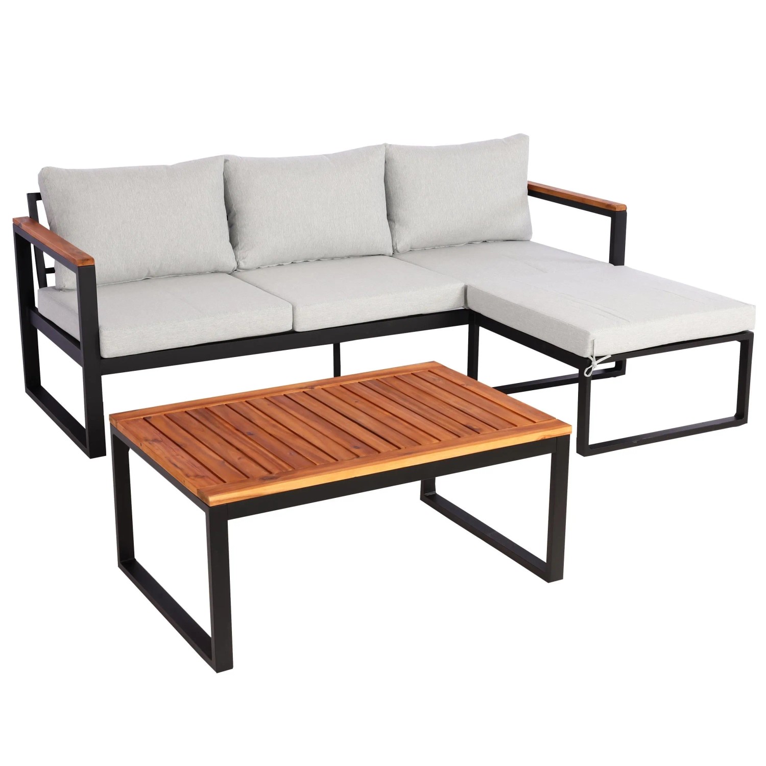 PROREGAL Garten-Garnitur Gartenlounge Sitzgruppe Lounge-Set Sofa Aluminium Akazie Holz MVG-Zertifiziert Hellgrau
