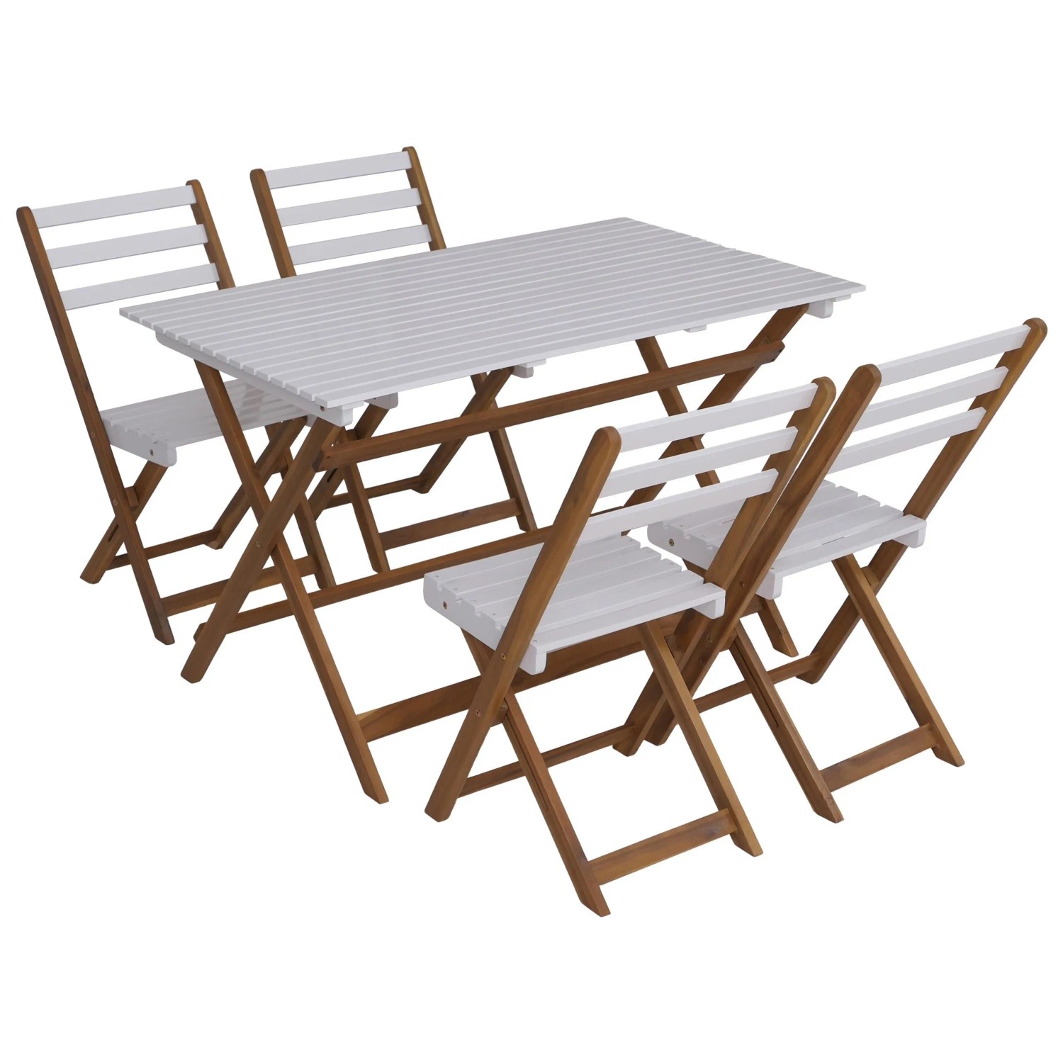 PROREGAL Garnitur Sitzgruppe Gartenmöbel-Set Essgruppe 4x Stuhl Tisch Akazie Holz Klappbar Natur-Weiß