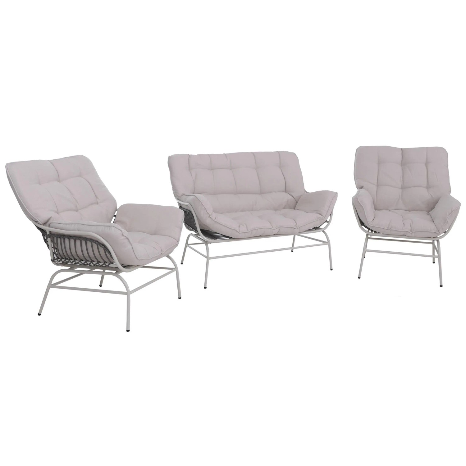 PROREGAL Lounge-Set Gartengarnitur Sofa Sitzgruppe Stoff 220g/m2 Poly-Rattan Metall Hellgrau Polster Beige