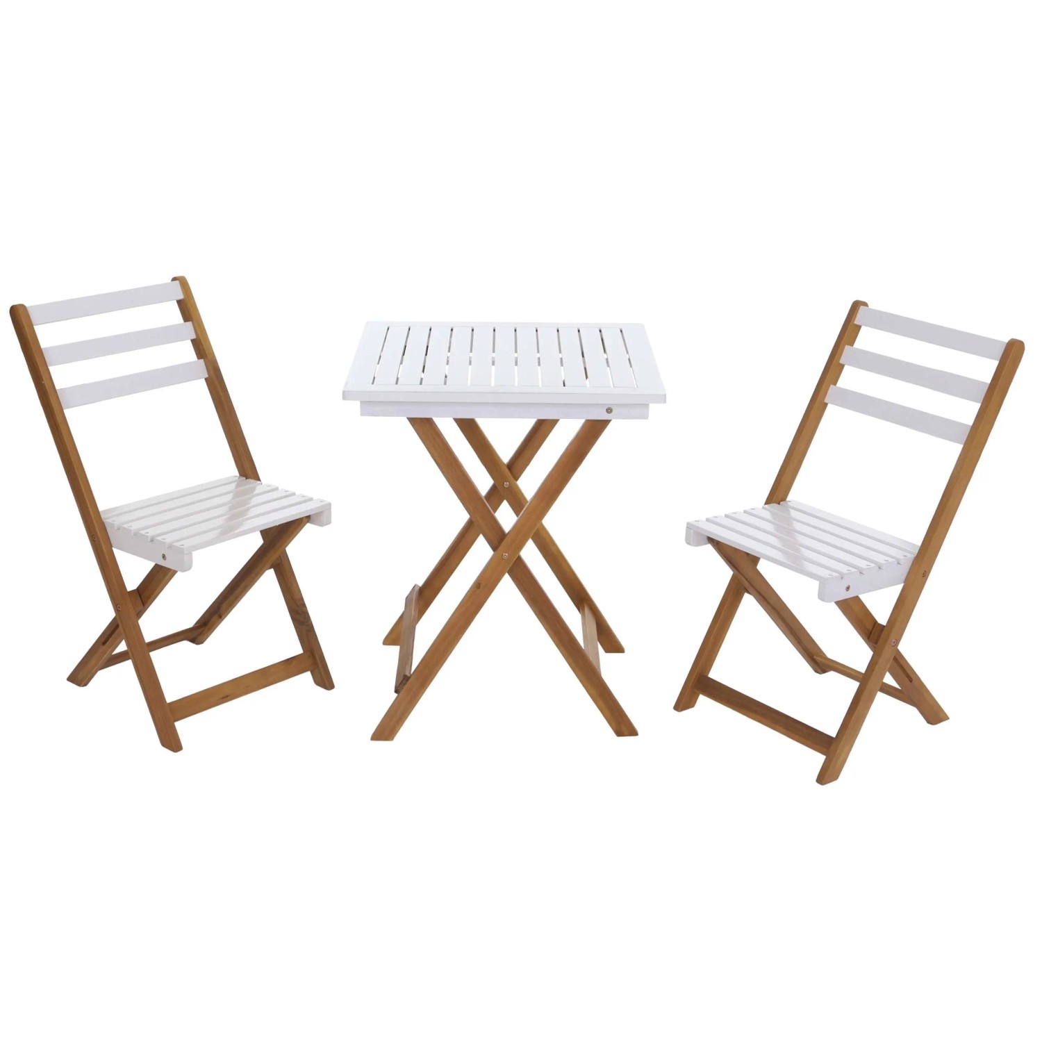 PROREGAL Garnitur Sitzgruppe Lounge-Set Garten 2x Stuhl Tisch Akazie Holz Klappbar Natur-Weiß