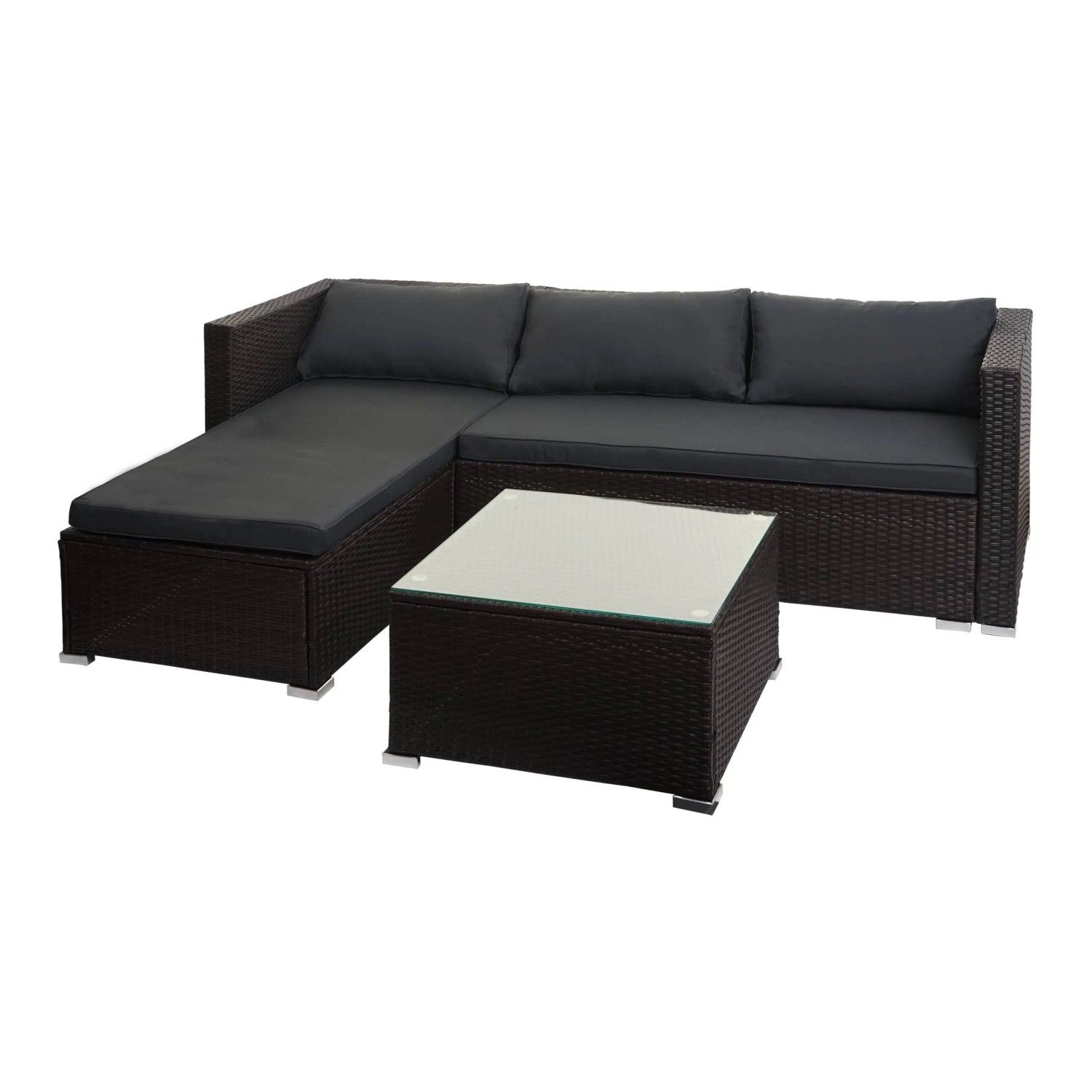 PROREGAL Poly-Rattan Garnitur Balkon-/Garten-/Lounge-Set Sofa Sitzgruppe Braun Kissen Dunkelgrau Ohne Dekokissen