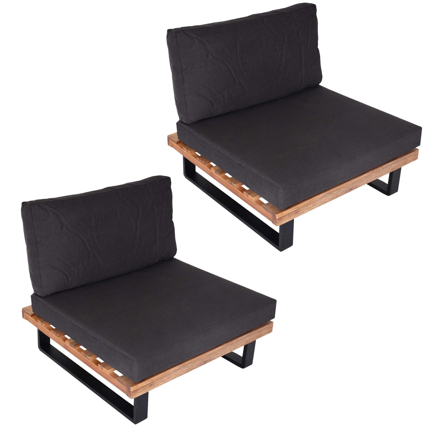 PROREGAL 2er-Set Lounge-Sessel Garten-Sessel Spun Poly Akazie Holz FSC-Zertifiziert Alu Hellbraun Polster Dunkelgrau