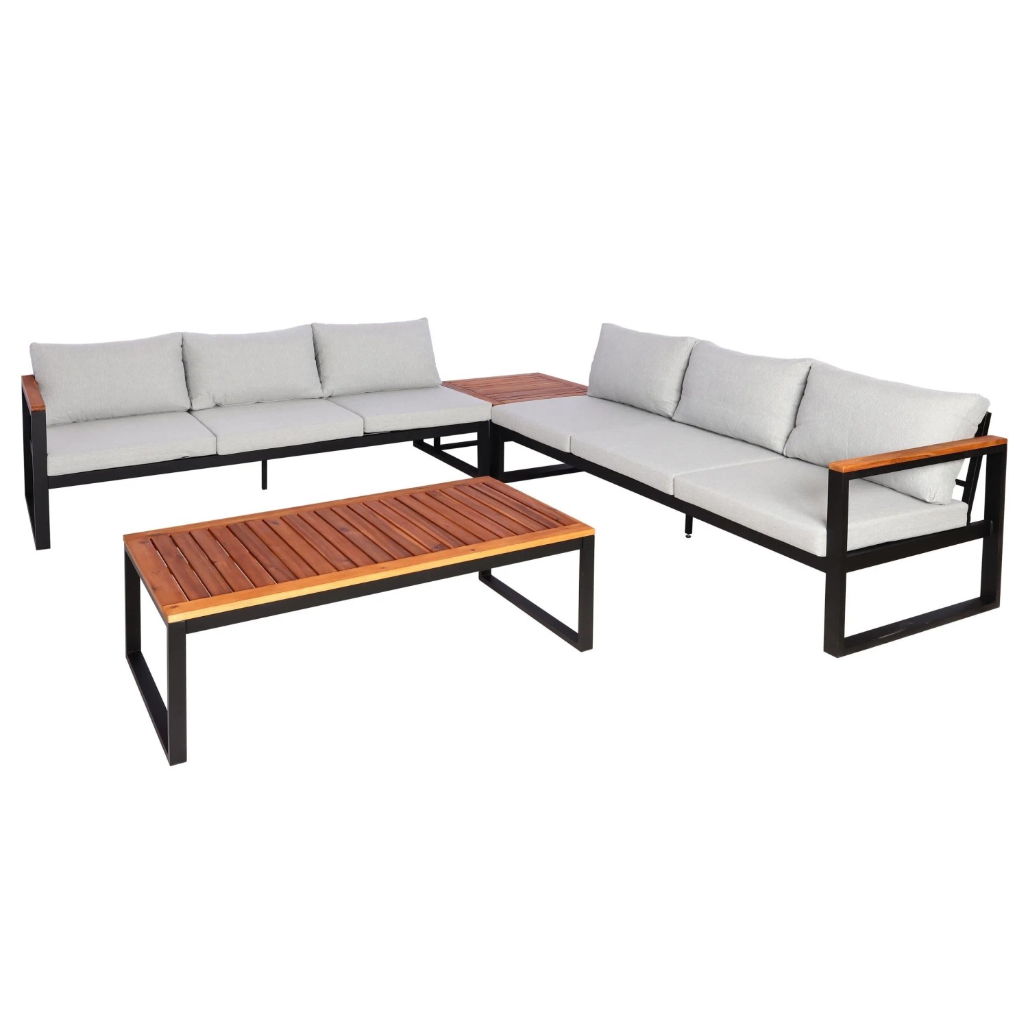 PROREGAL Garten-Garnitur Gartenlounge Lounge-Set Sitzgruppe Sofa Metall Akazie Holz MVG-Zertifiziert Hellgrau