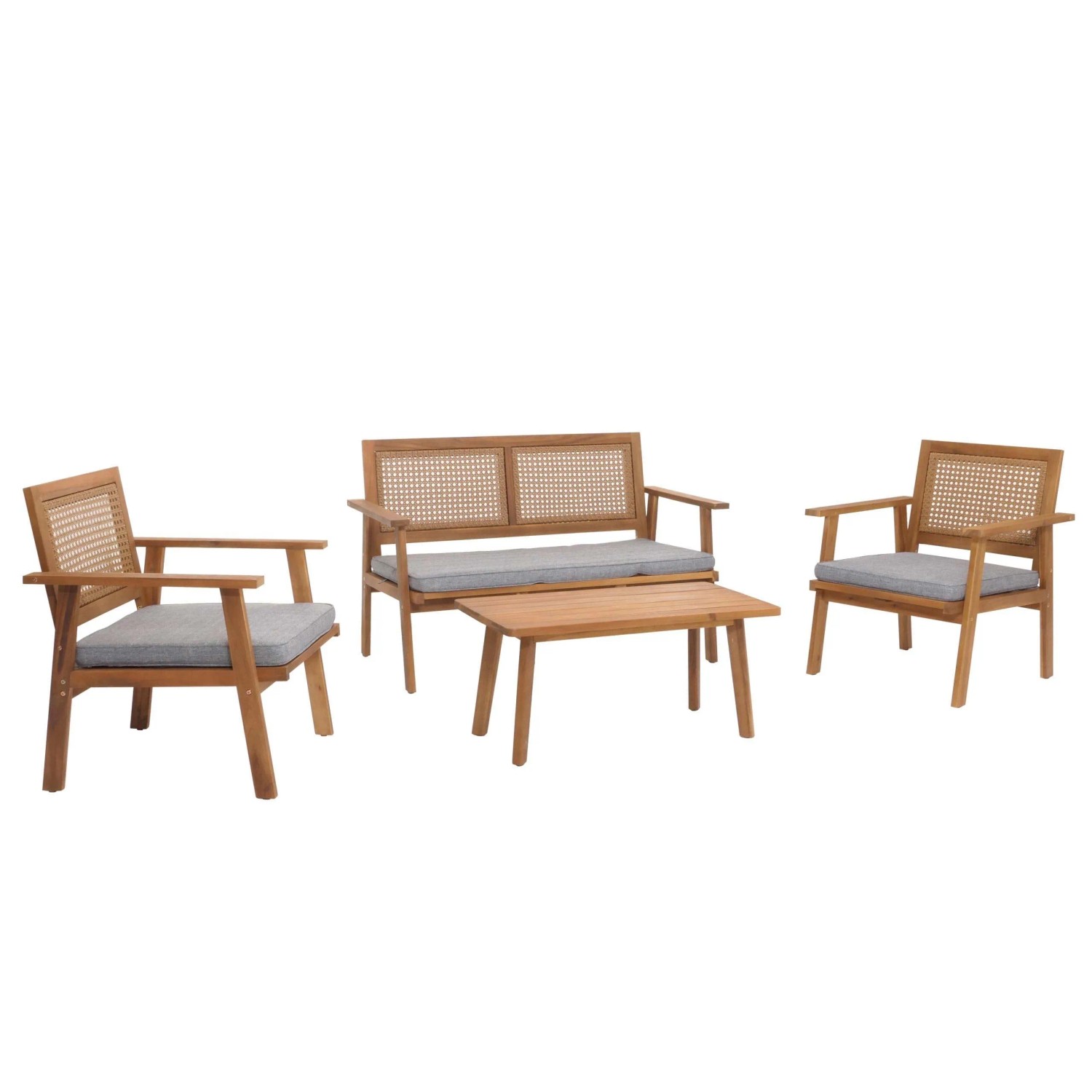 PROREGAL Garten-Garnitur HxBxT 75x117x64cm Holz Akazie MVG-Zertifiziert Kissen Grau Lounge-Set Gartenlounge Bank Sessel Tisch