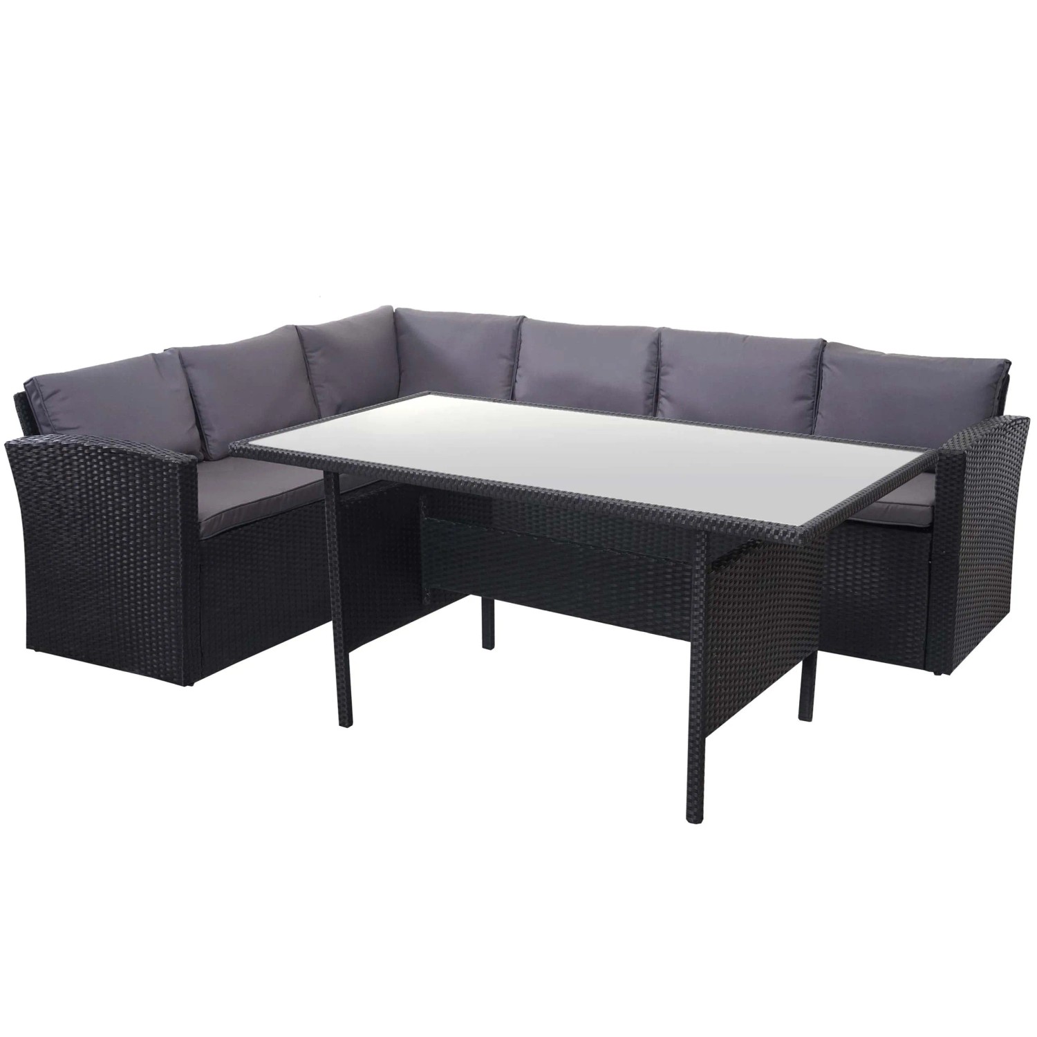 PROREGAL Poly-Rattan-Garnitur Gartengarnitur Sitzgruppe Lounge-Esstisch-Set Schwarz Kissen Dunkelgrau